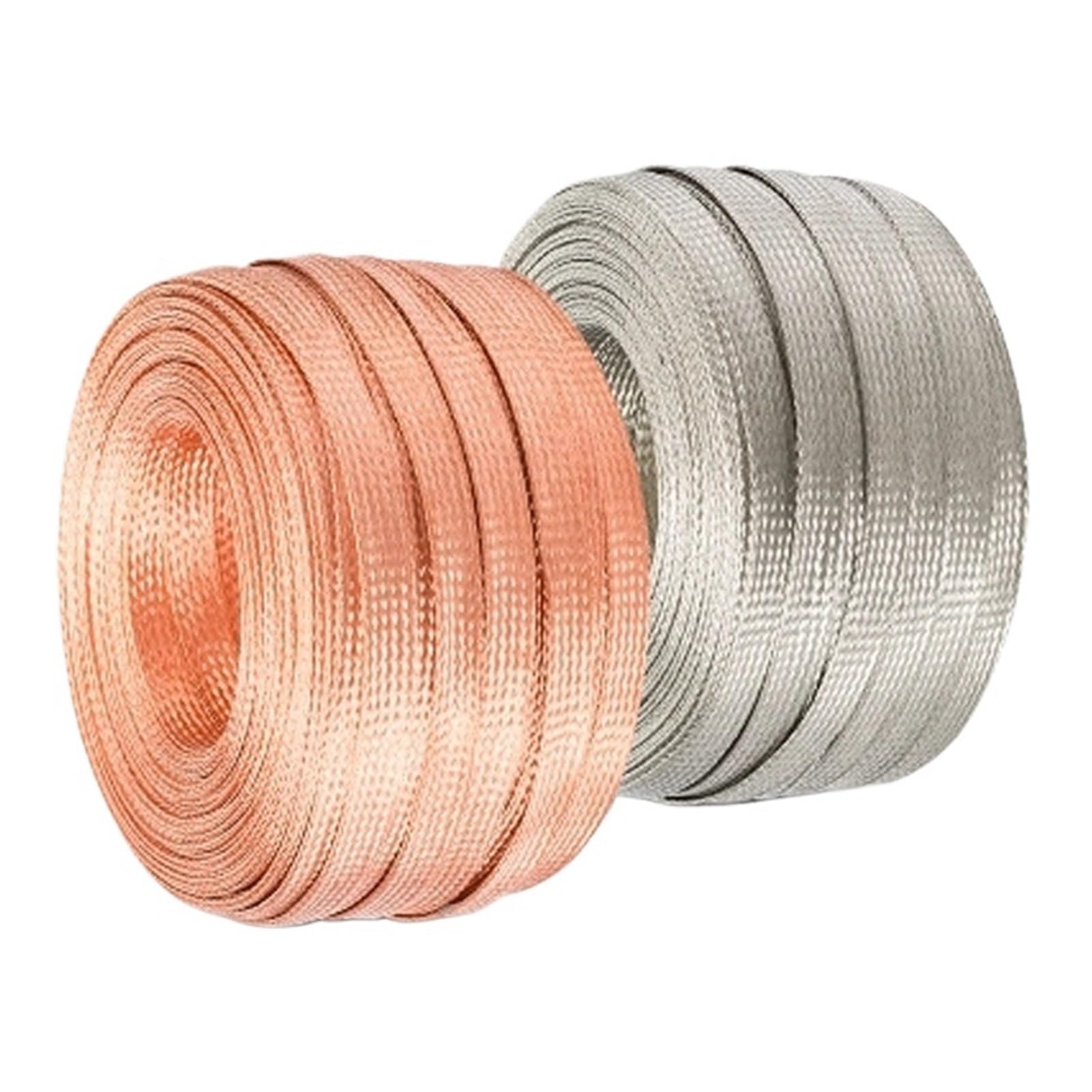 Płaski miedziany pleciony kabel ekranowany 2 mm do 10 mm miedziany kabel z plecioną obudową przeciwzakłóceniową do zasilania, dźwięku i głośników z metalową obudową. (czysta miedź, 8 mm)