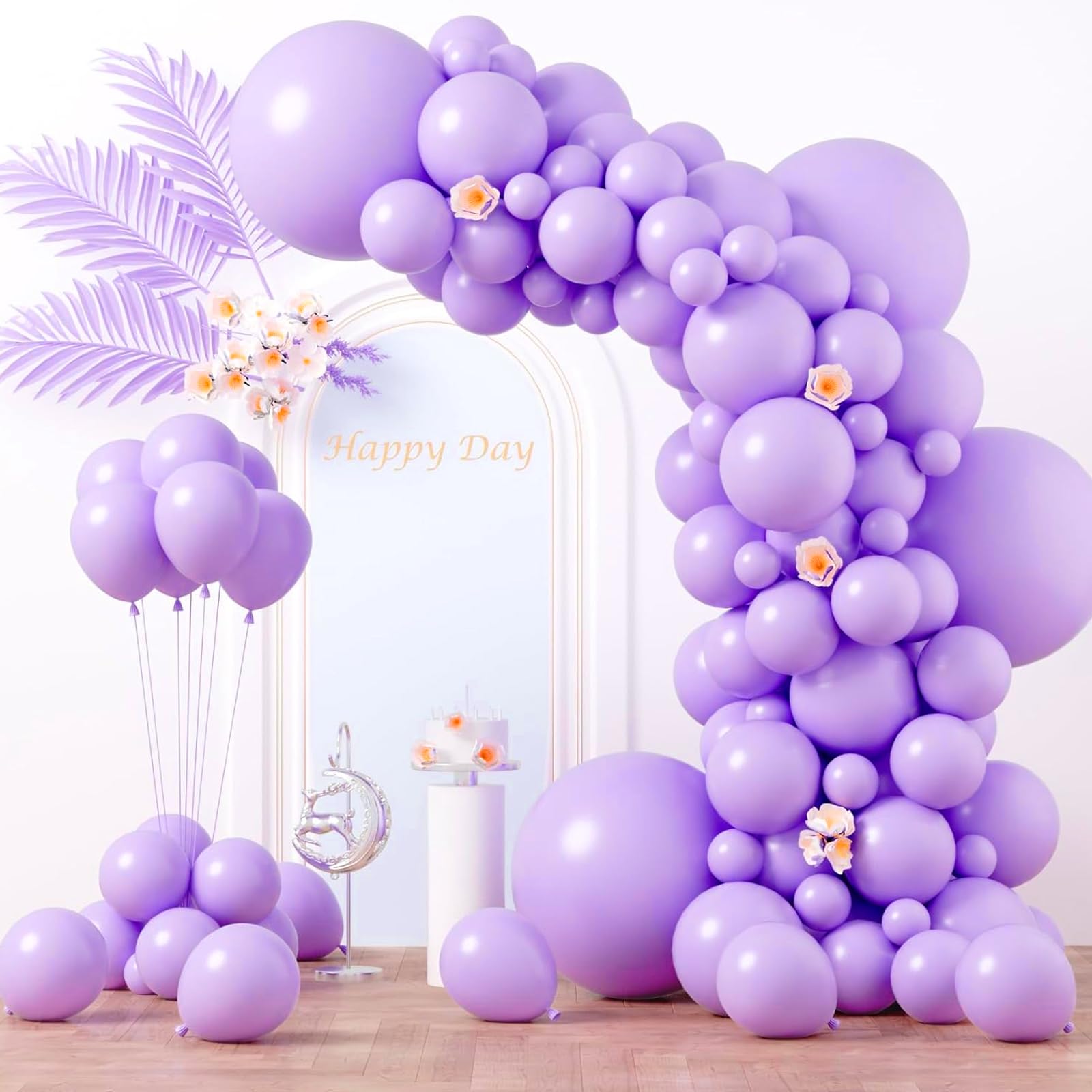 Voircoloria Pastel Purple Balloons 130pcs Assorted Sizes (5"-18") | Quality Latex Party Decor - main product image