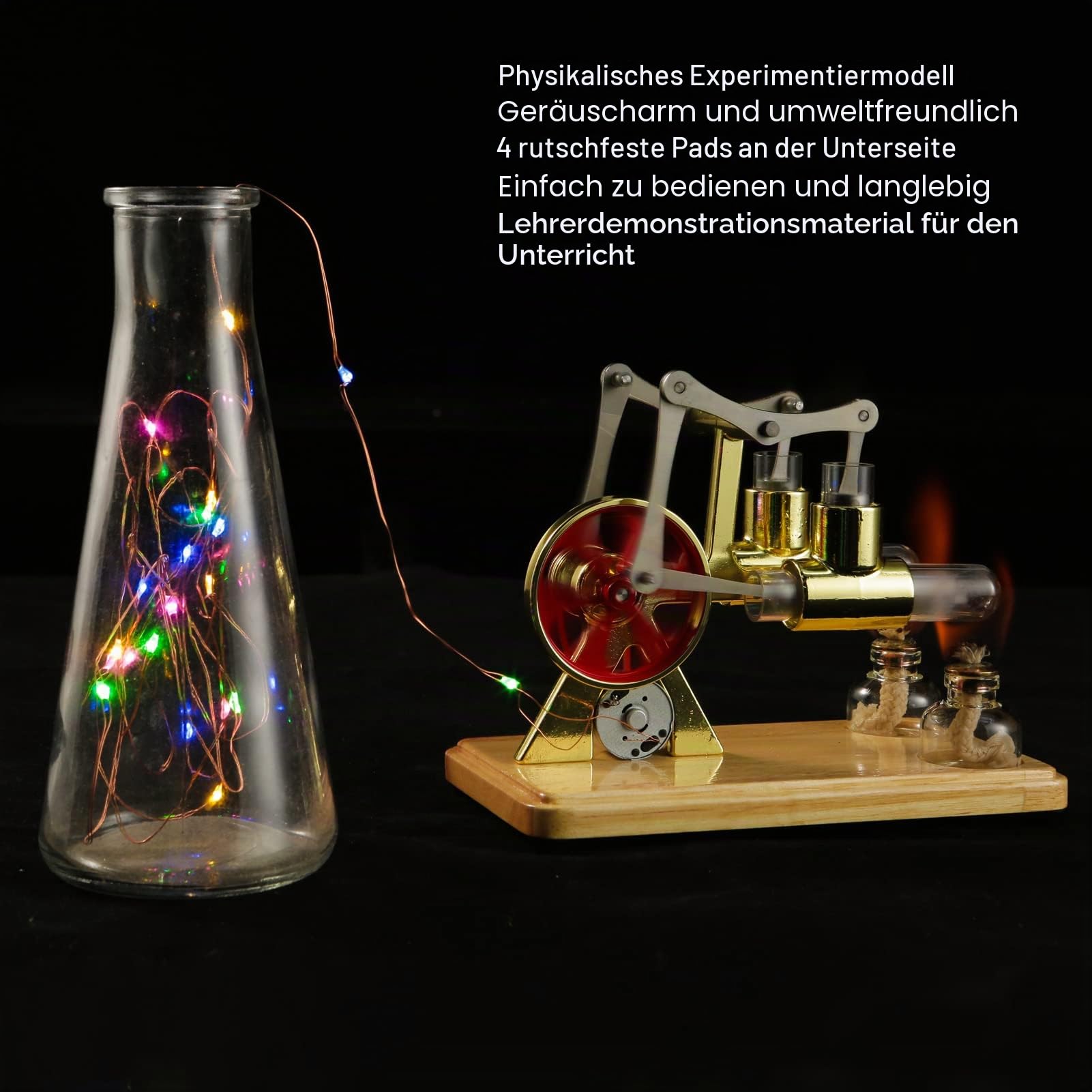 Stirlingmotor Modell, hochpräzises wissenschaftliches Physikalisches Modell mit goldenem Zwei Zylinder Balance Design, ideal für STEM Bildung und physikalische Demonstrationsprojek