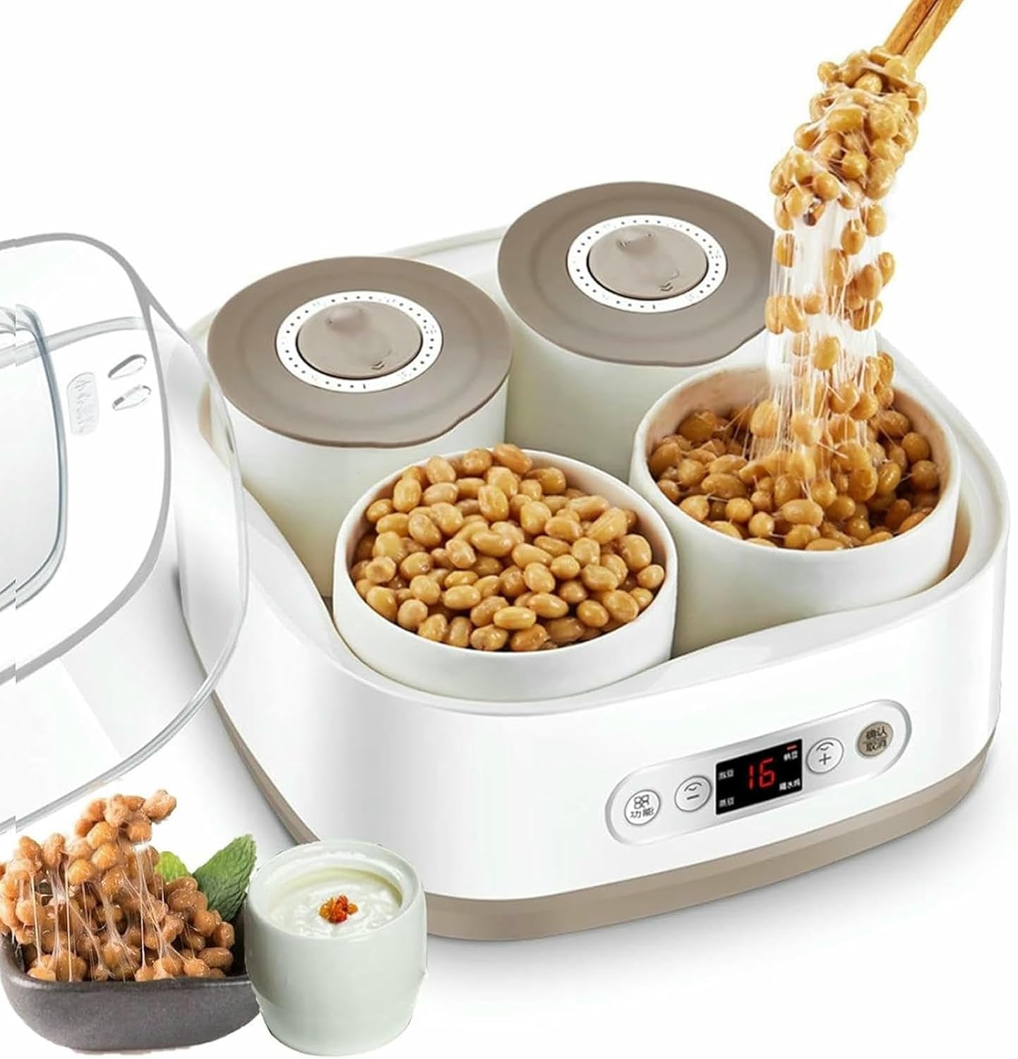 Natto Fermentation Machine, 1.5L Natto Yogurt Electric Fermentation Tank, Natto Fermentation Machine With 4 Ceramic Containers, 40 ℃ High Temperature And Digital Panel Control, Used for Yogurt