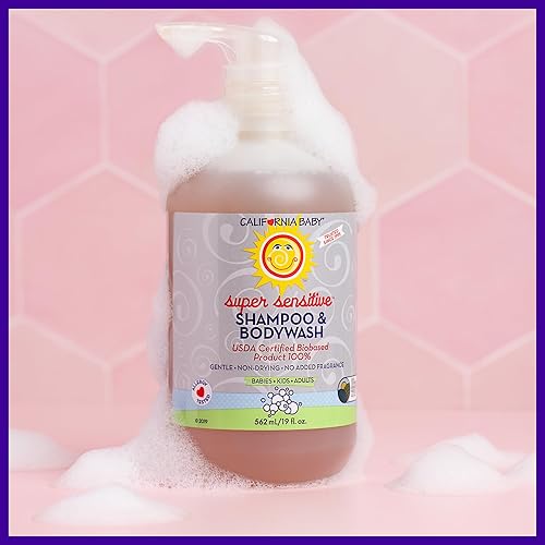 Miniatura 5 de California Baby Juego de champú y acondicionador para bebé súper sensible, juego de baño para bebé 100% a base de plantas, gel de baño sin perfume