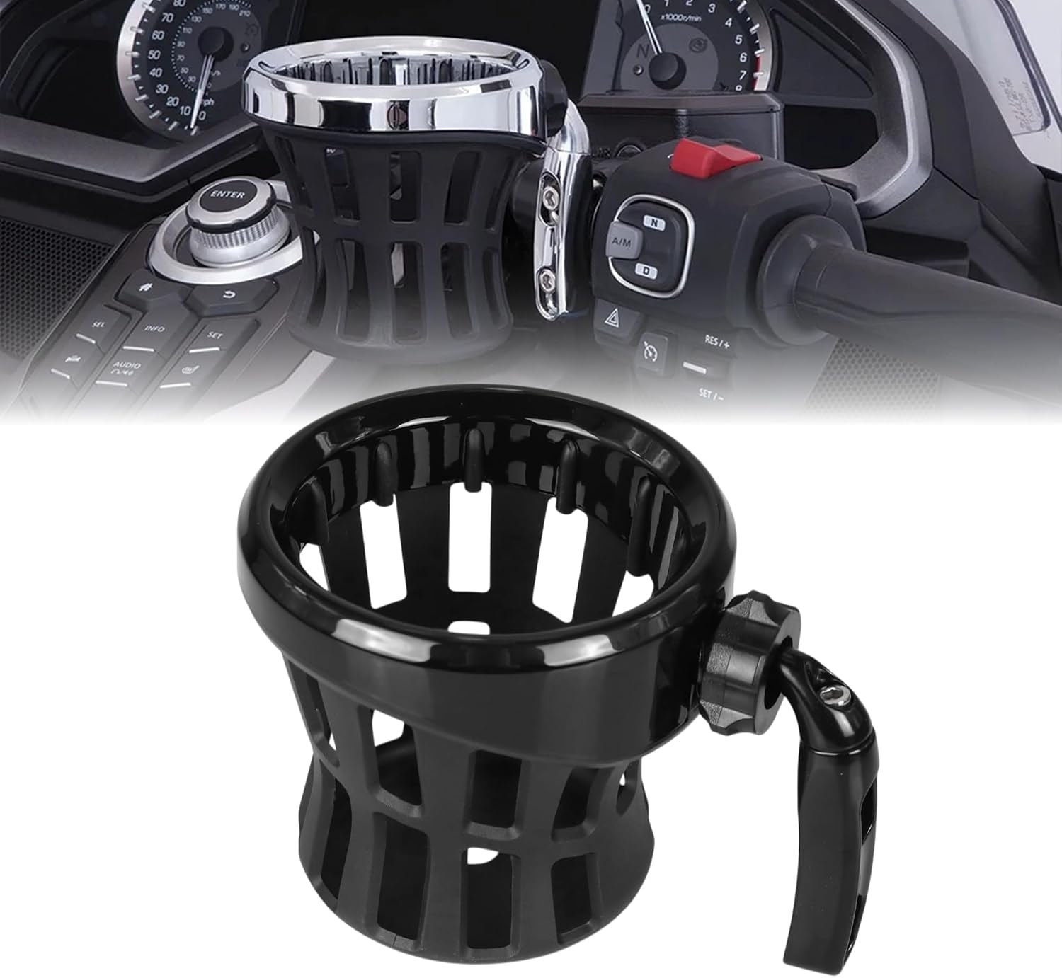 Motorcycle Cup Holder Water Bottle Holder for Harley & Honda GL1800, Chrome