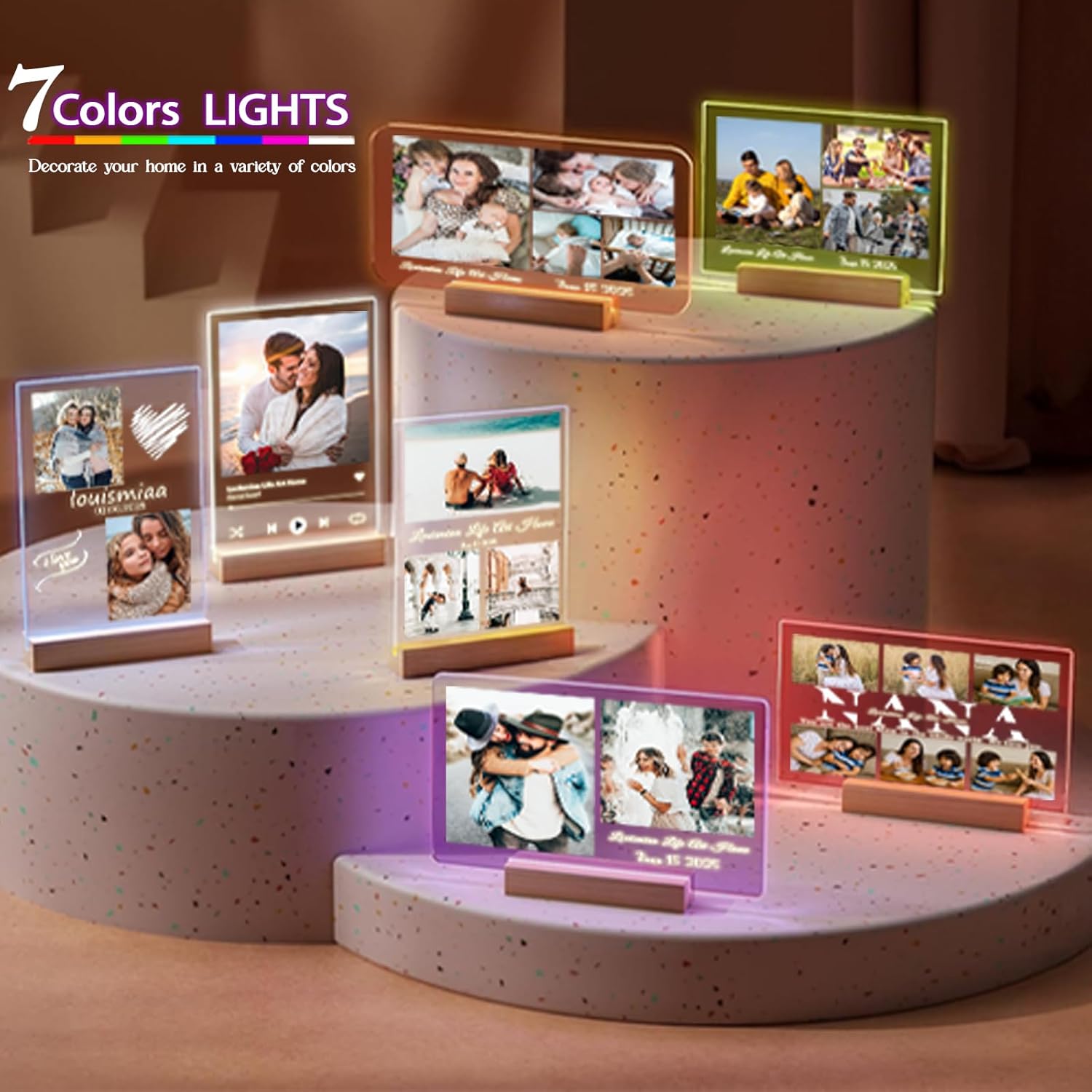 LOUISMIAA Customized Picture Frames with Night Light,Decorative Plaque Anniversary Birthday Mother’s Day Father’s Day Valentine’s Personalized Gifts for Boyfriend Girlfriend Couple Same Day Shipping