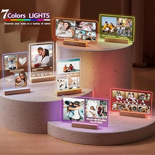 Miniatura 6 de LOUISMIAA - Marcos de fotos personalizados con luz nocturna, placa decorativa para aniversario, cumpleaños, día de la madre, día del padre, San