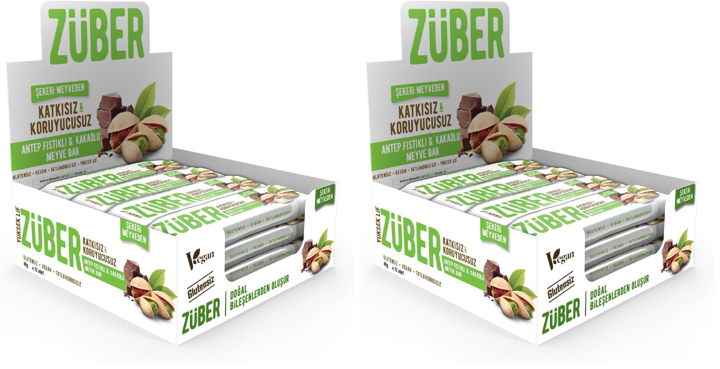 Züber Antep Fıstıklı, Kakaolu Meyveli Bar (12 x 40gr) (2 paketi)