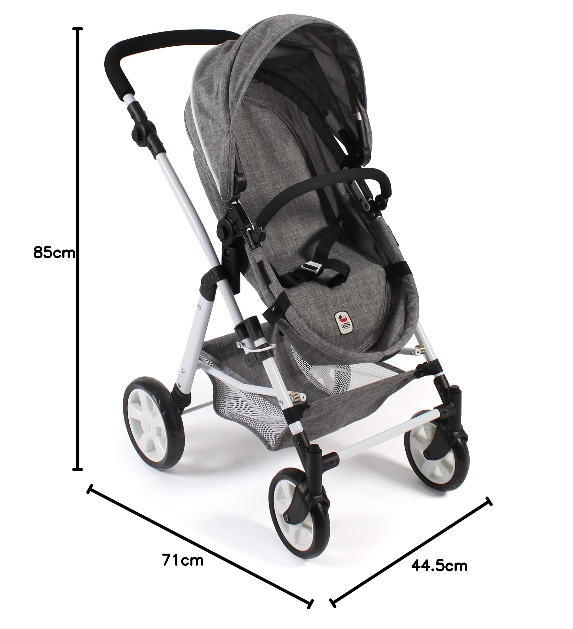 Bayer Chic 2000 568 – 76 wózek dla lalek kombi goździk, 2 w 1 do lalek niemowlęcych do 50 cm, jeansy szare