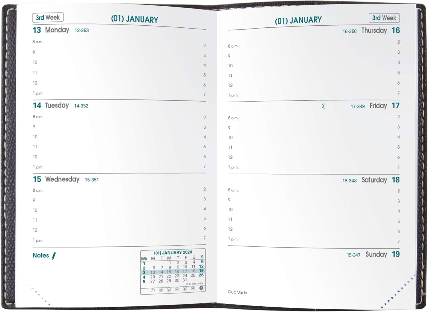 Quo Vadis 2021 Sapa X - Weekly Planner - 12 Months, Jan. to Dec. - 3 1/2 x 5 1/4" - Grained Faux Leather Club Turquoise