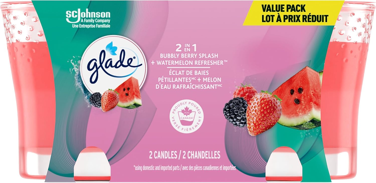 Glade® Lot de 2 bougies parfumées Bubbly Berry Splash + Watermelon