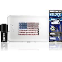 Hemper Keeper Black with Make America Lit Again Rolling Tray Medium & 2PK King Size Pre-Rolled Cones 12ct Blueberry Bundle 3in1 Herb Grinder, Compact Rolling Tray & Glass-Tipped Cones