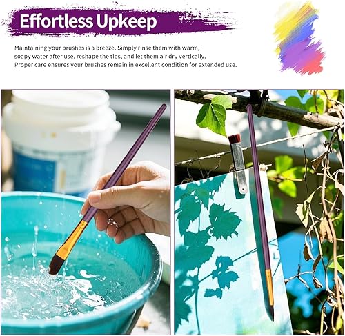 Miniatura 5 de Juego de 10 pinceles de pintura morada, pinceles de nailon para óleo, acuarela y pintura acrílica, ideal para lienzo, rock y arte de uñas, gran