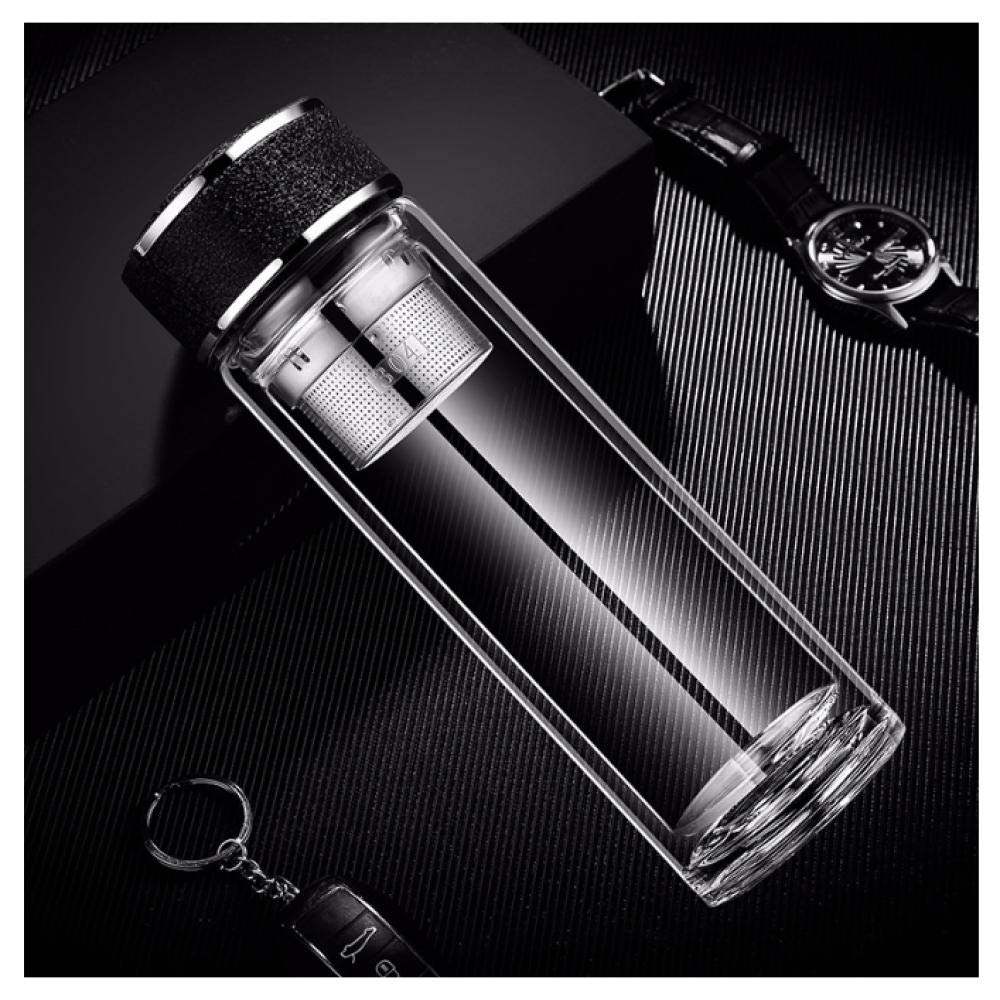 Botella infusora de agua de vidrio de borosilicato de doble pared portátil con tapa de filtro de acero inoxidable para campamento al aire libre separación de té