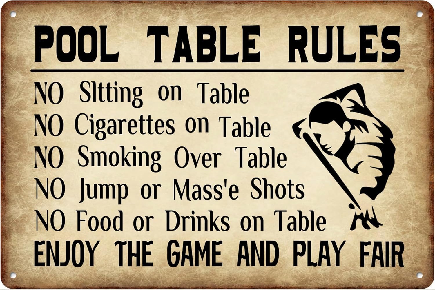 Pivjhf Signage Pool Table Rules Tin Sign A Lot Of Things Not To Do Enjoy The Game And Play Fair Vintage Chic Funny Metal Signs Wall Decor Poster For Home Club Bar Gym Store 8X12 Inches