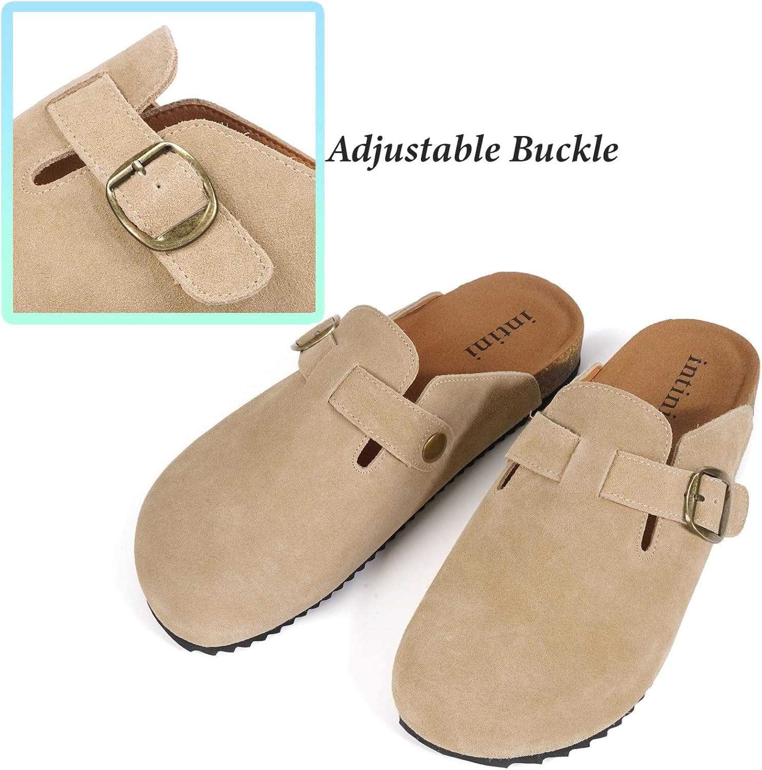 Womens Suede Clogs Mens Genuine Leather Mules Cork Footbed Sandals with Arch Support - Image 6