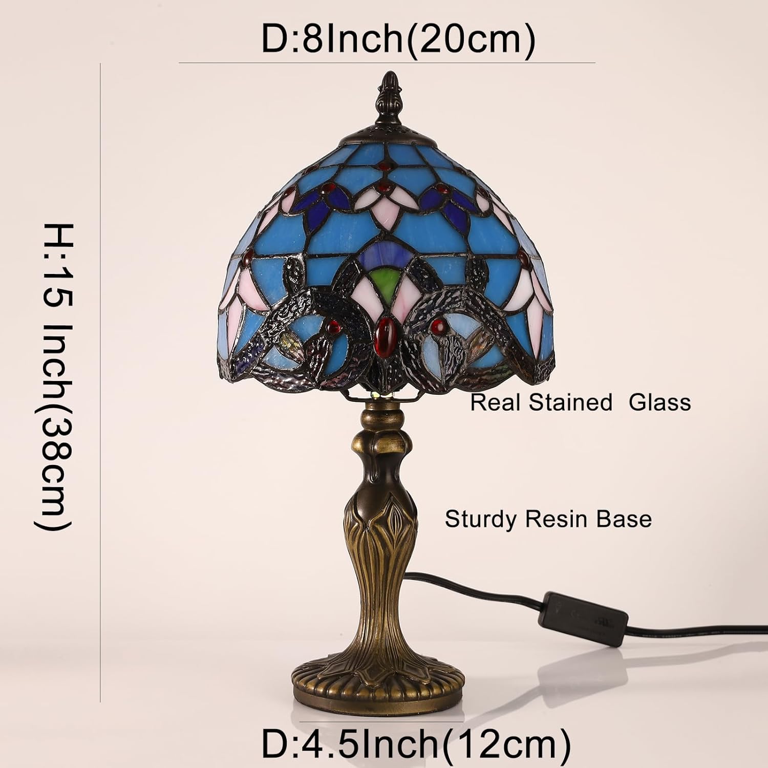 Tiffany Table Lamp for Bedroom Bedside Nightstand Table Lamp 3 Light Colors LED Stained Glass Lamp Shade End Side Small Table Lamps for Living Room 8X8X15Inch Hotel Home Reading Desk Lamp