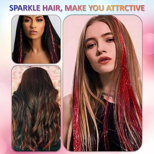 Miniatura 9 de Kit de oropel de cabello plateado de 48 pulgadas, 1200 hebras con herramientas e instrucciones (idioma español no garantizado), extensiones de