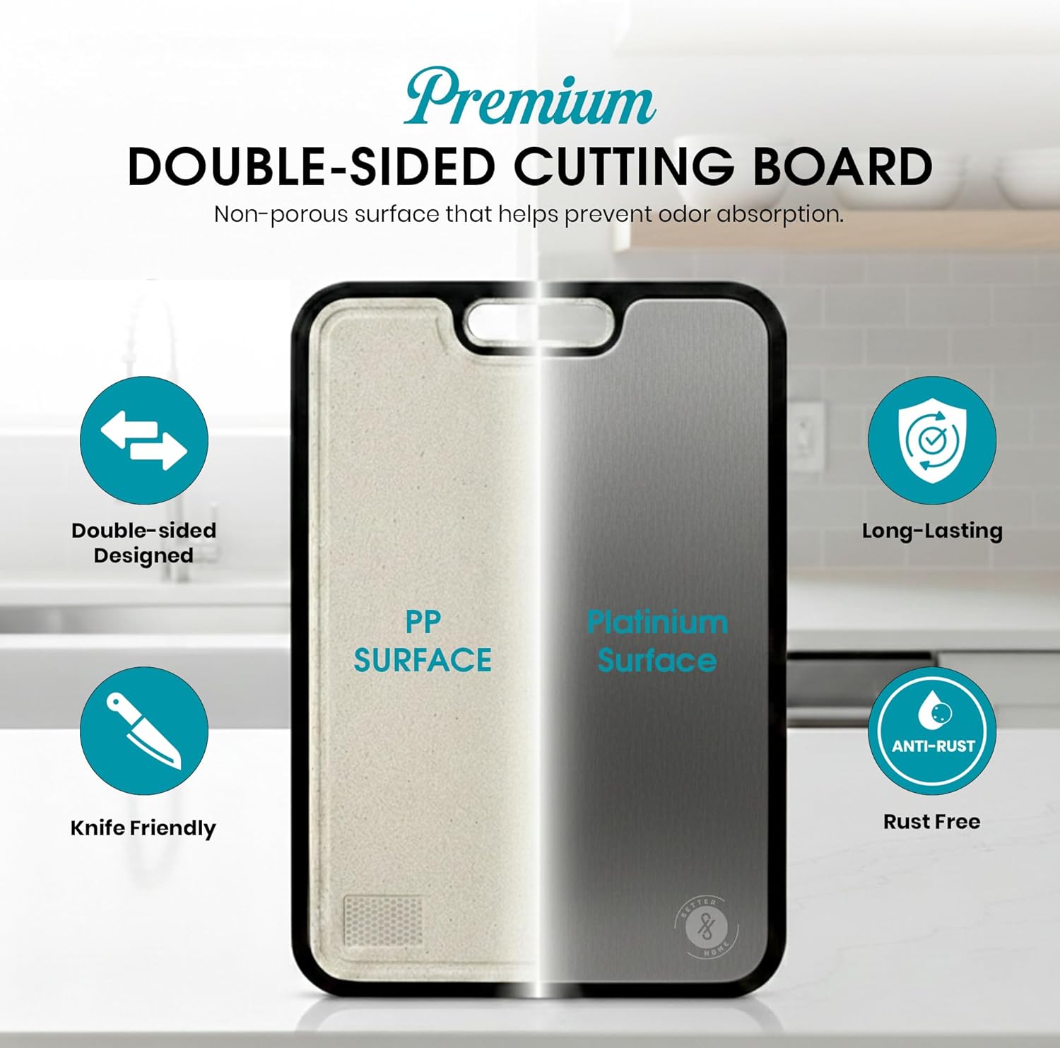 Titanium Cutting Boards for Kitchen – 100% Pure Titanium Chopping Board, Large Non Slip Metal Double Sided Pure Titanium Cutting Board for Meat, Vegetables & Kitchen Prep