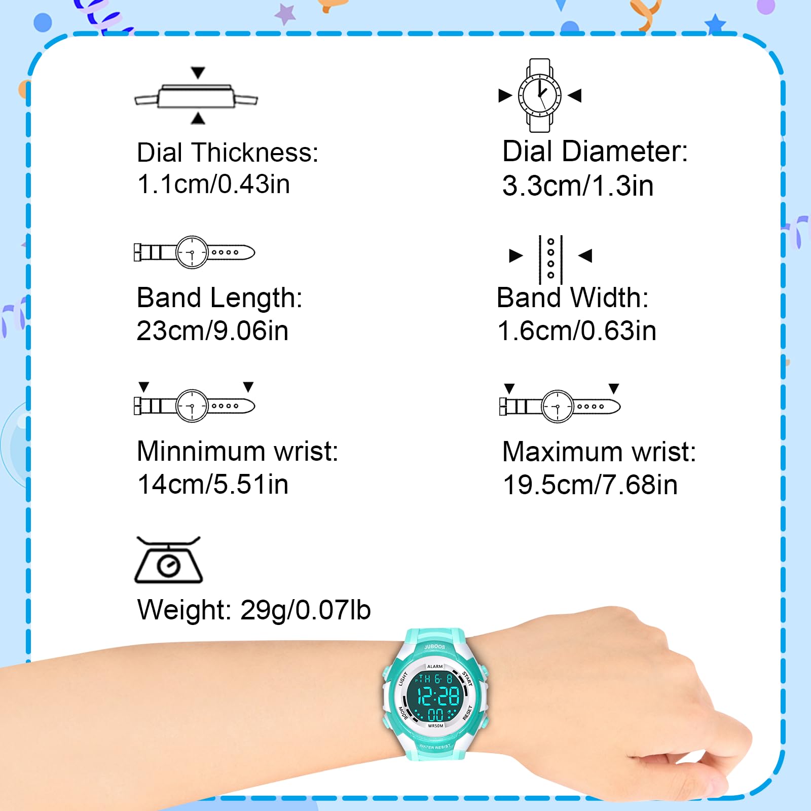 Juboos Reloj Digital Deportivo para Niños, LED, Resistente al Agua, Alarma, Cronómetro