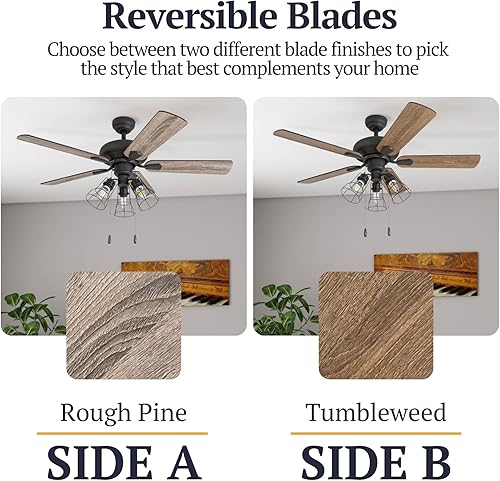 Miniatura 4 de Prominence Home Madison County, ventilador de techo LED de estilo industrial de 42 pulgadas con luz, cadena de tracción, tres opciones de montaje,