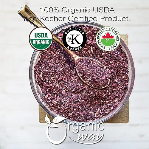 Miniatura 6 de Organic Way Flor de hibisco seca cortada y tamizada (Hibiscus rosa-sinensis)  Té de hierbas - Certificado orgánico y Kosher  Crudo, vegano, sin OMG