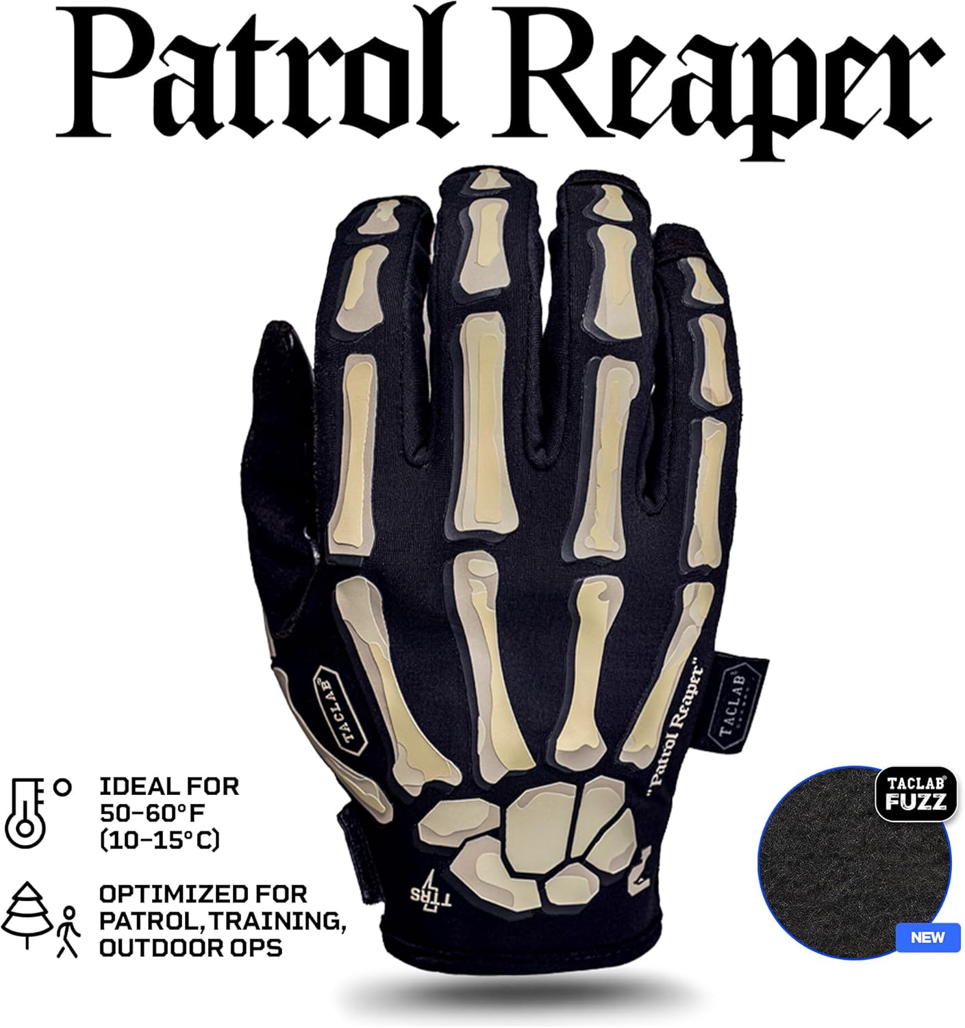 TACLAB Patrol Reaper Warm Skeleton Gloves - Reinforced Grip, 295GSM, Flexible for Hiking, Outdoors, Hunting, Airsoft, Paintball, Cycling, Motorcycle, Multipurpose