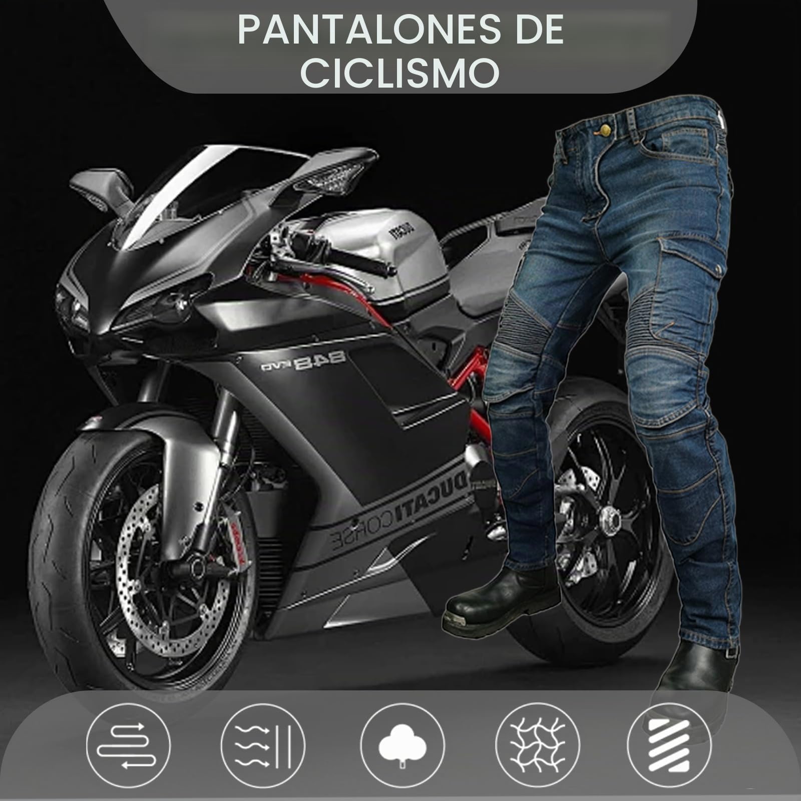 Pantalon Moto Hombre Mujere con Protecciones, Pantalon Vaquero Moto, Equipos de Protección Mejorados, Marcado CE (Azul,6XL)