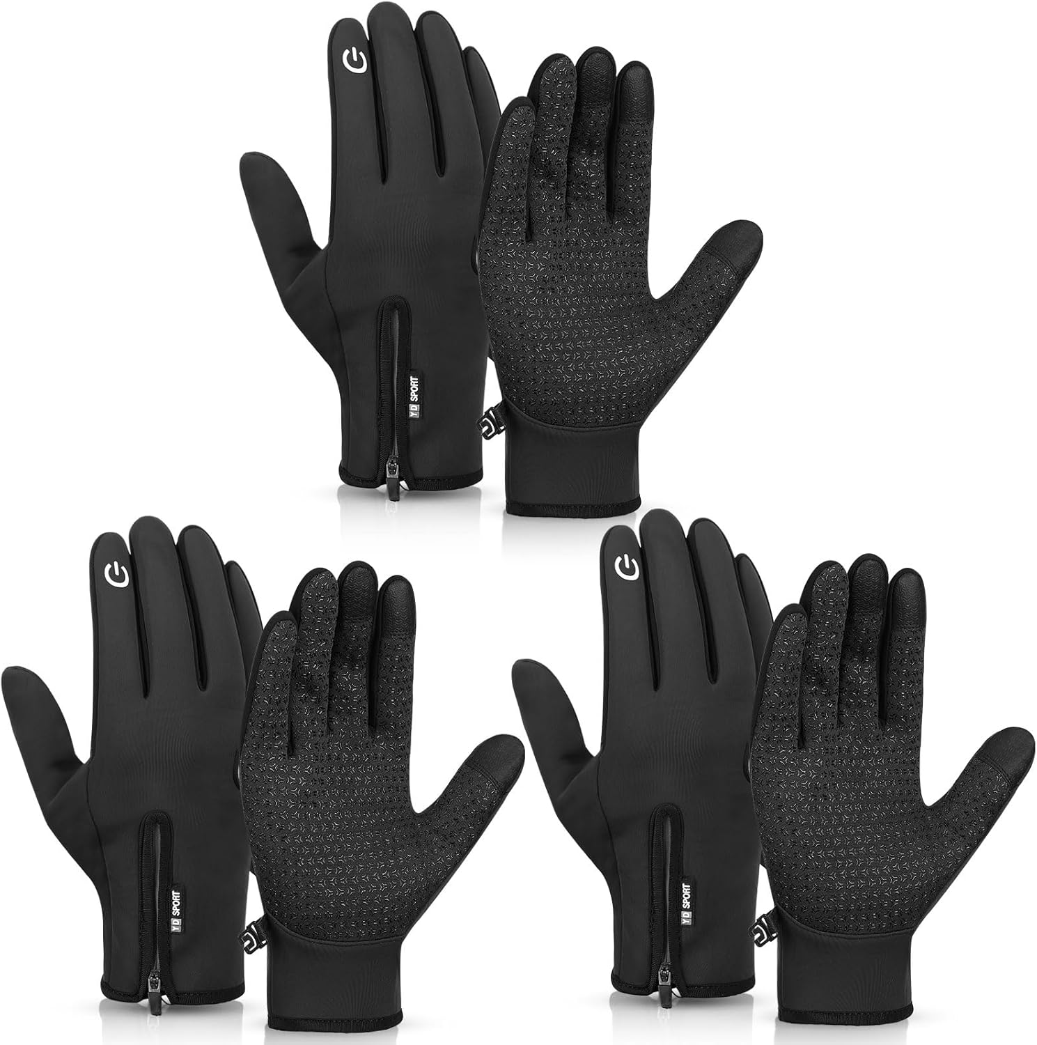 Zhanmai 3 Pairs Winter Warm Gloves Touch Screen Water Repellent Ski Gloves Anti Slip Windproof Thermal for Men Women Running Hiking