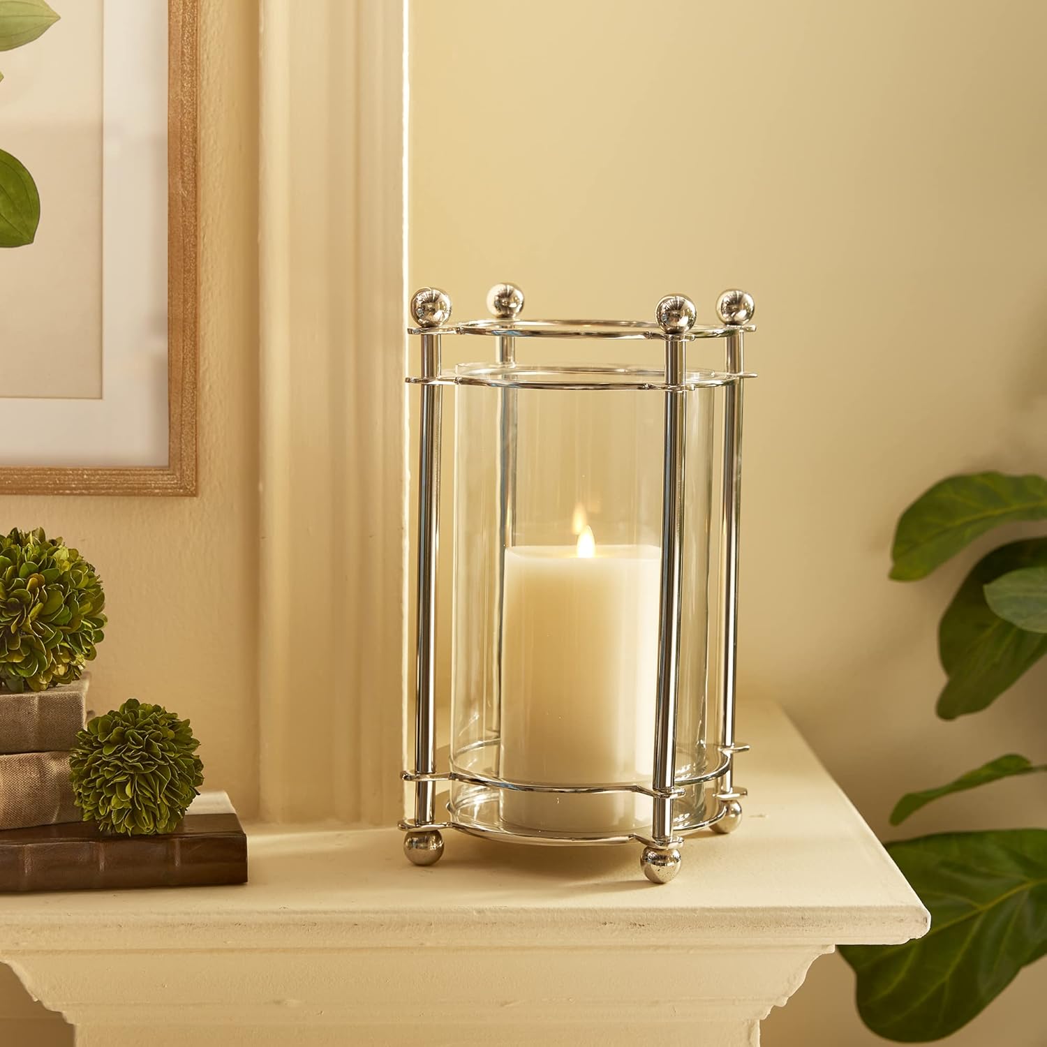 Elegant Chrome Silver Cylinder Hurricane Pillar Candle Holder Classic Minimalist