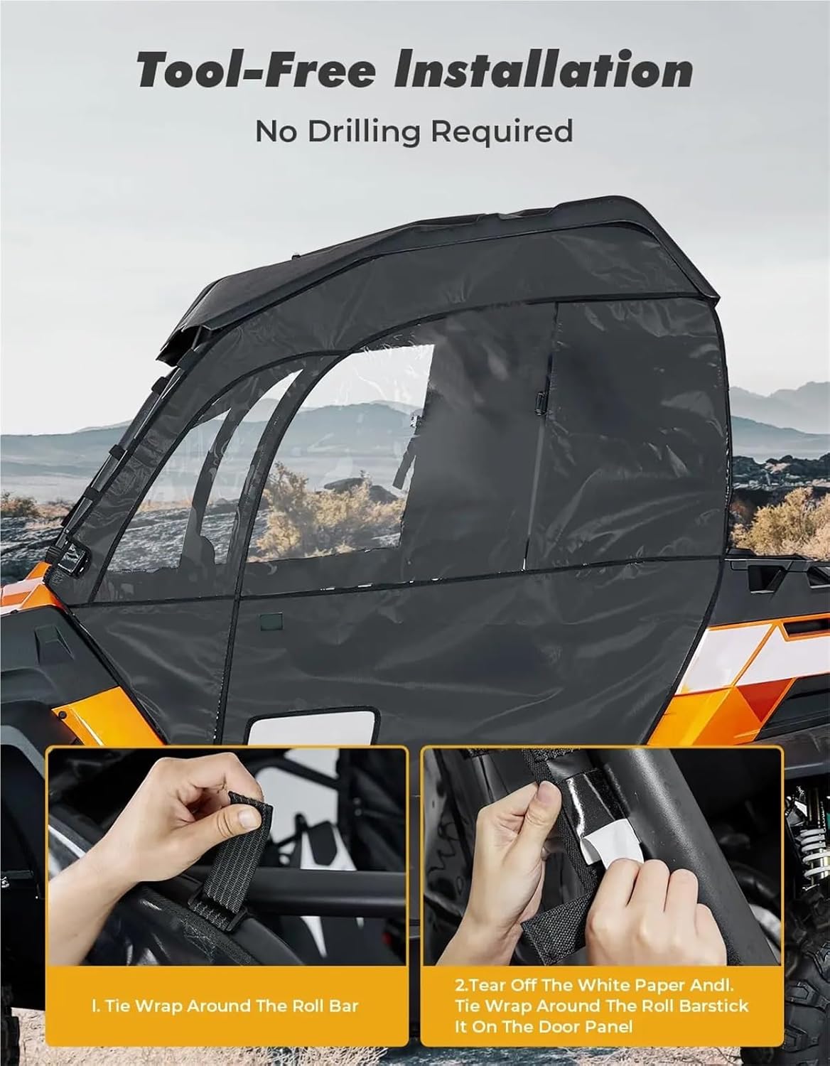 ジッパーソフトドア UTV キャブエンクロージャー 上部ドア に適合するZフォース 800 EX/トレイル 2014-2018 50