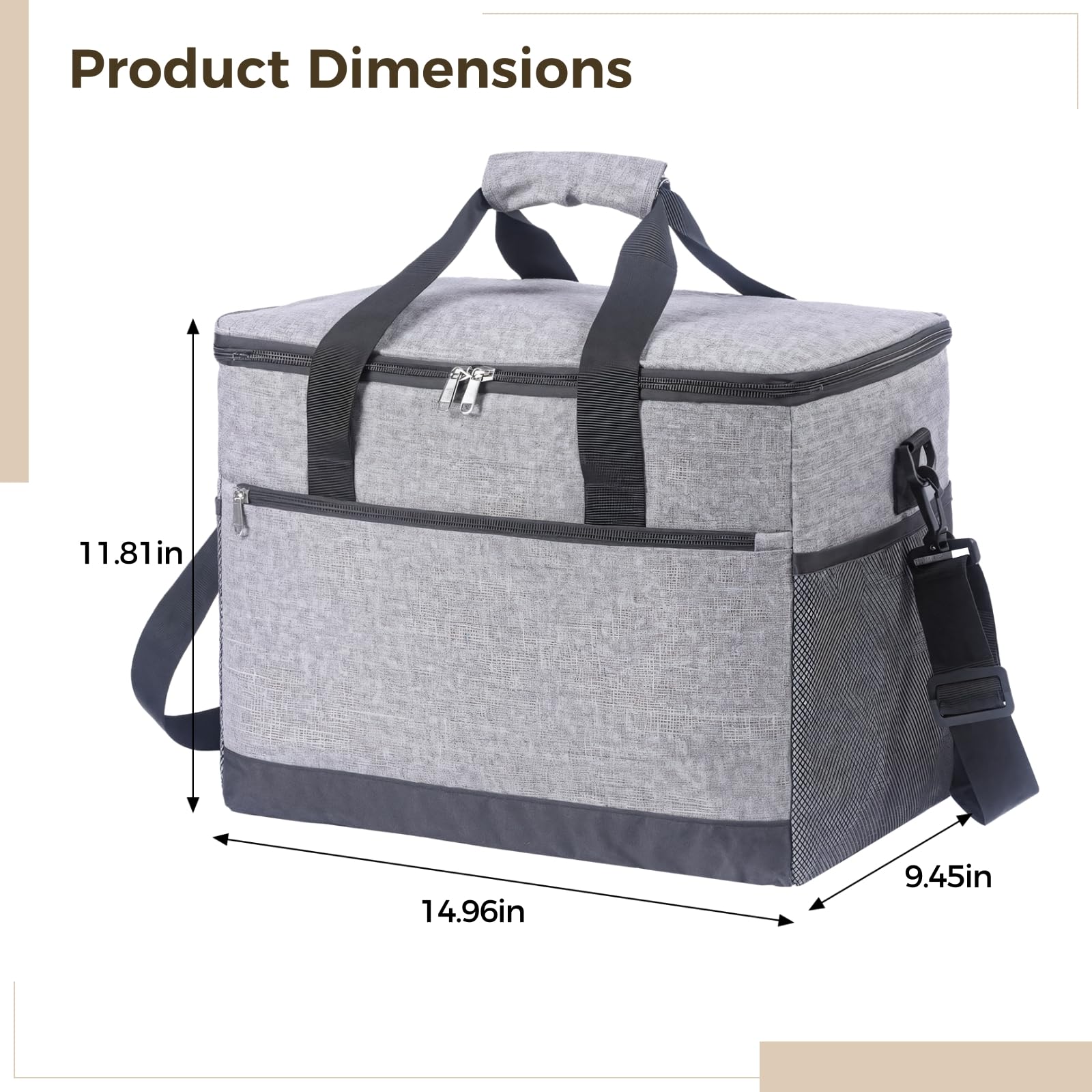 Isolierte Auflaufform Tragetasche, 30 l Lebensmittel-Transporttasche für Potlucks, Partys und Picknick, Oxford-Gewebe mit doppelten Reißverschlüssen, 38,1 cm x 30 cm x 24,1 cm