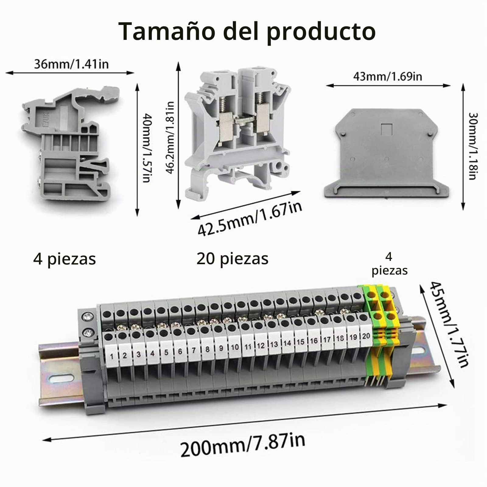 Kit de Terminales de Alimentación UK 2.5N Bloques de Terminales Terminales de Carril DIN, Bloque de Terminales de Carril DIN Kit de Bloques de Terminales de Carril DIN para Automatización