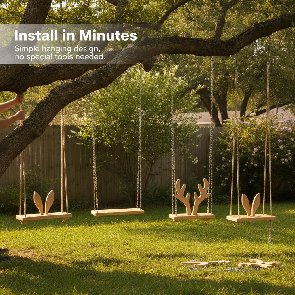 Altalena da Giardino in Legno per Bambini e Adulti, Sedile Sospeso da Esterno, style to 3, 50cm*20cm*3cm