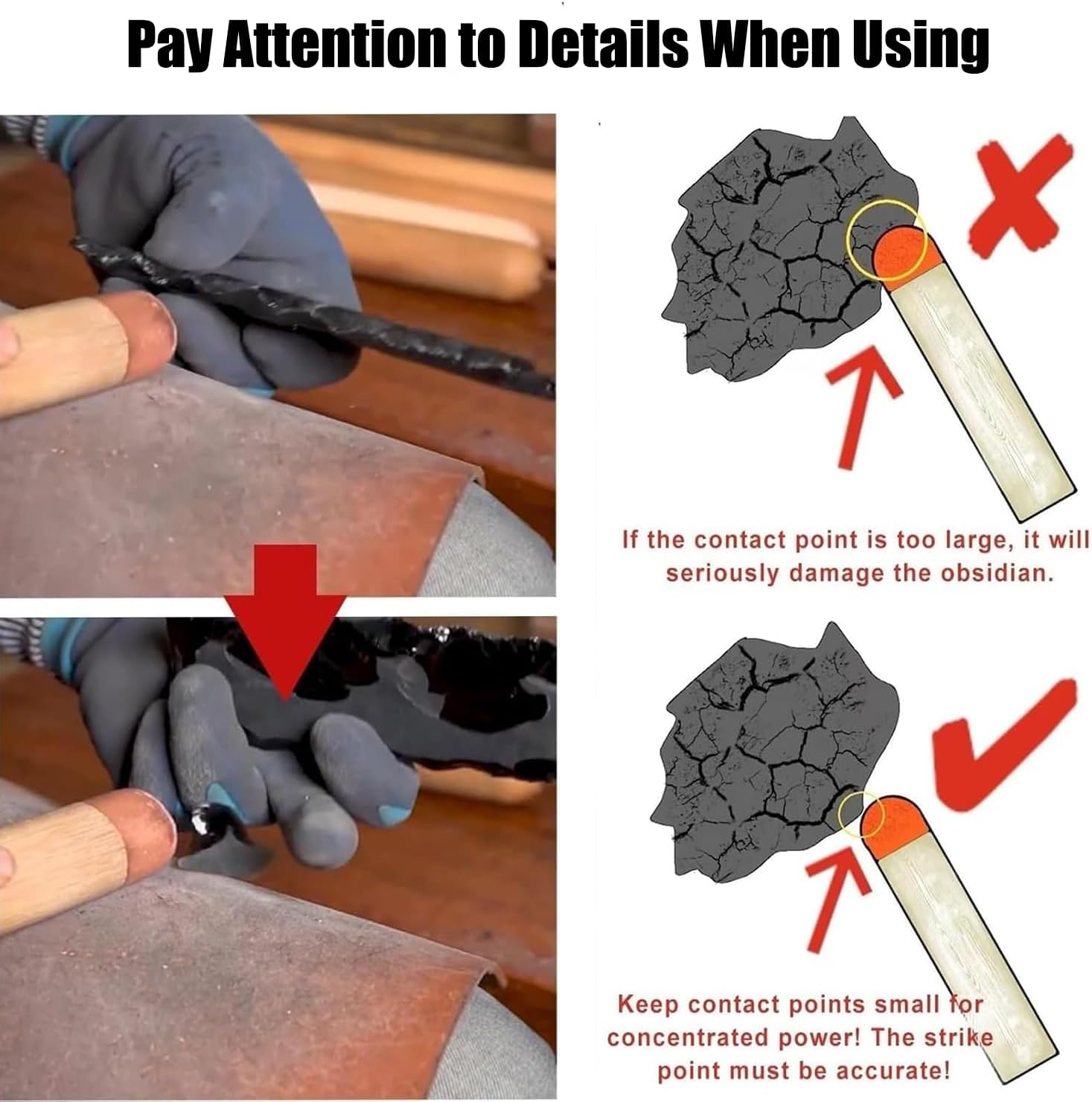 Obsidian Crafting Flint Knapping Tools,Dragon Crystal Stone Age Tool,Crafting Obsidian Stone Crystal,1 Pressure Flaker,3 Copper Boppers,1 Tool Bag,Thick Leather Pad,Gloves Tools(Large four piece set)