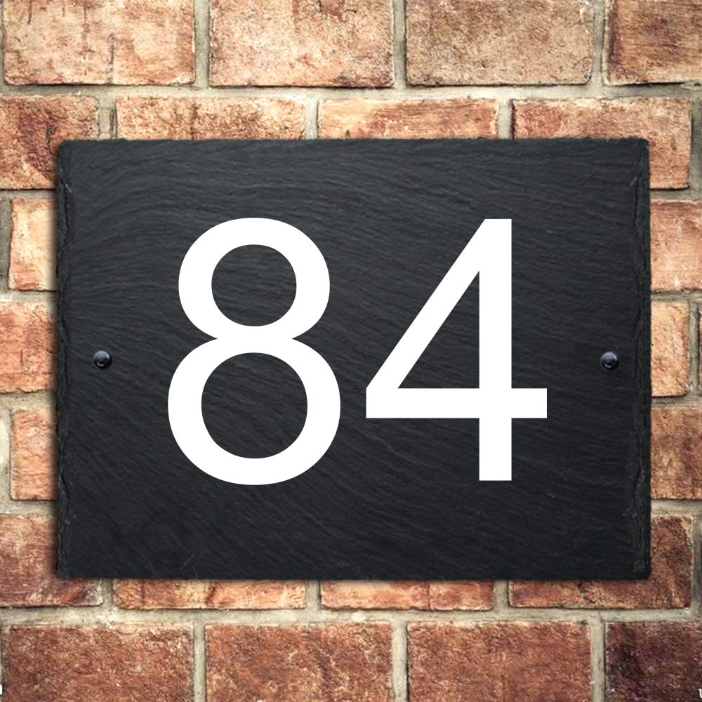 Personalised Natural Slate House Gate Sign Plaque Door Number Personalised Name UV Printed Hand Finished in UK (Number, 30x20cm Rectangle)