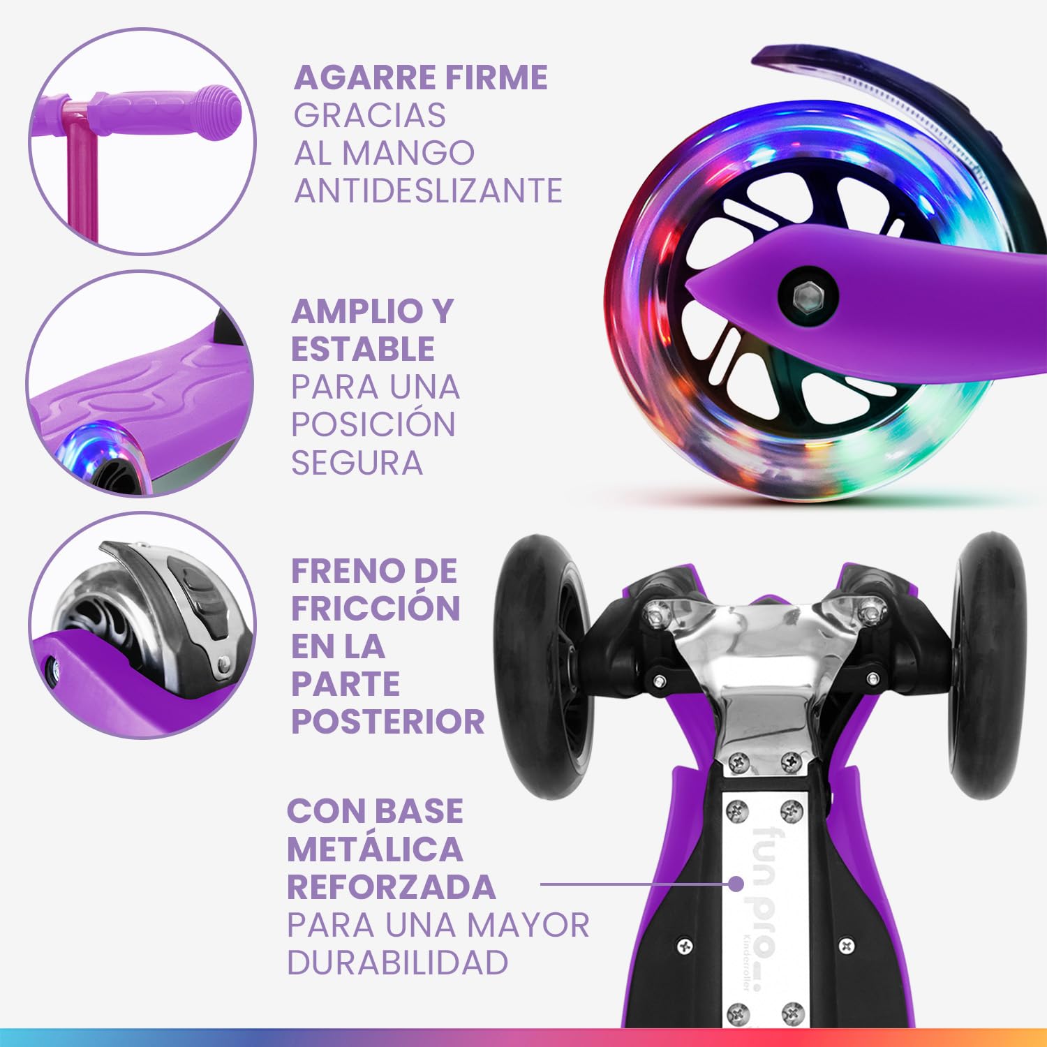 Hasta 80KG Scooter Infantil Premium Seguro con Ruedas LED Plegable