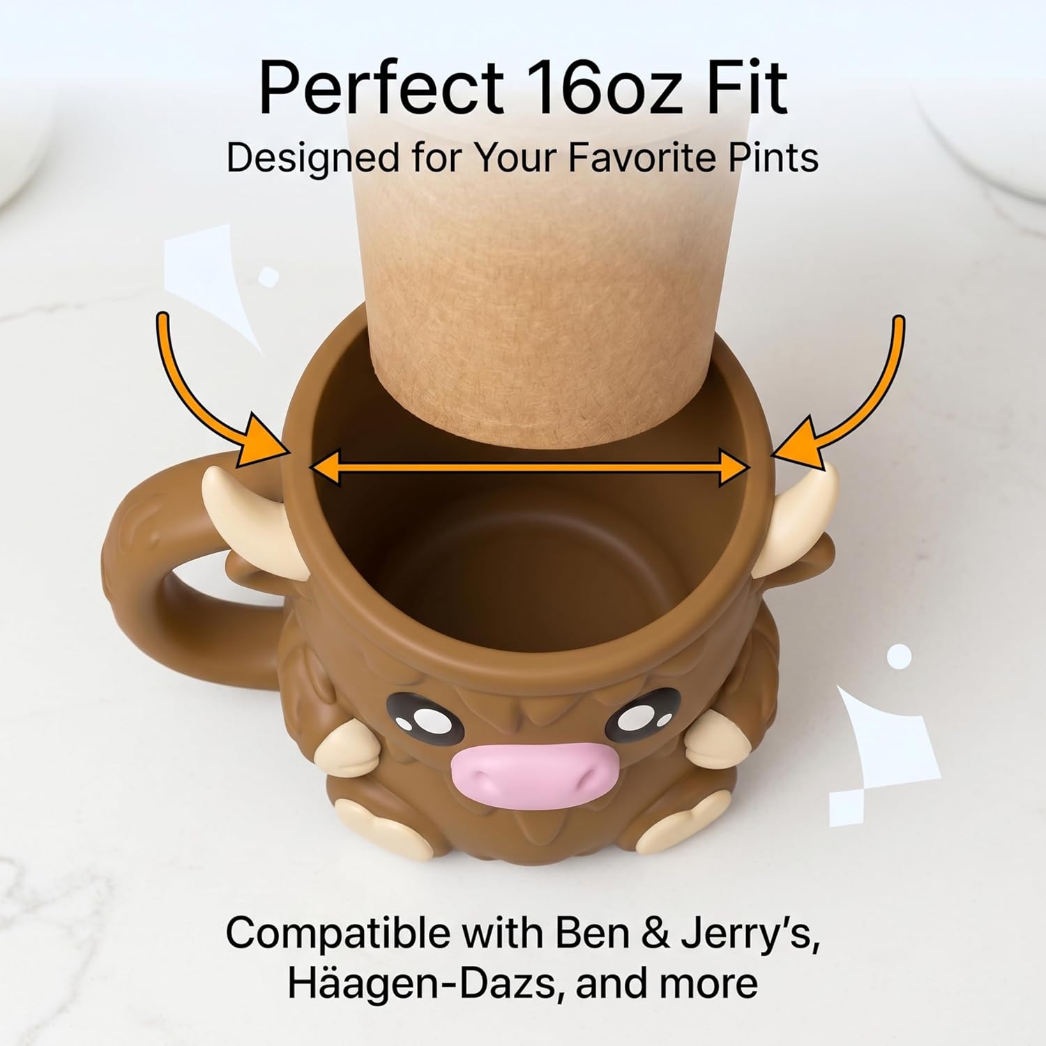 Highland Cow Ice Cream Pint Holder with Handle, Leak-Proof Ice Cream Container with Snack Drawer & 2 Spoons, Cute Animal Design for Ben & Jerry’s, No Cold Hands, Reusable Gift Idea (Procyon lotor)