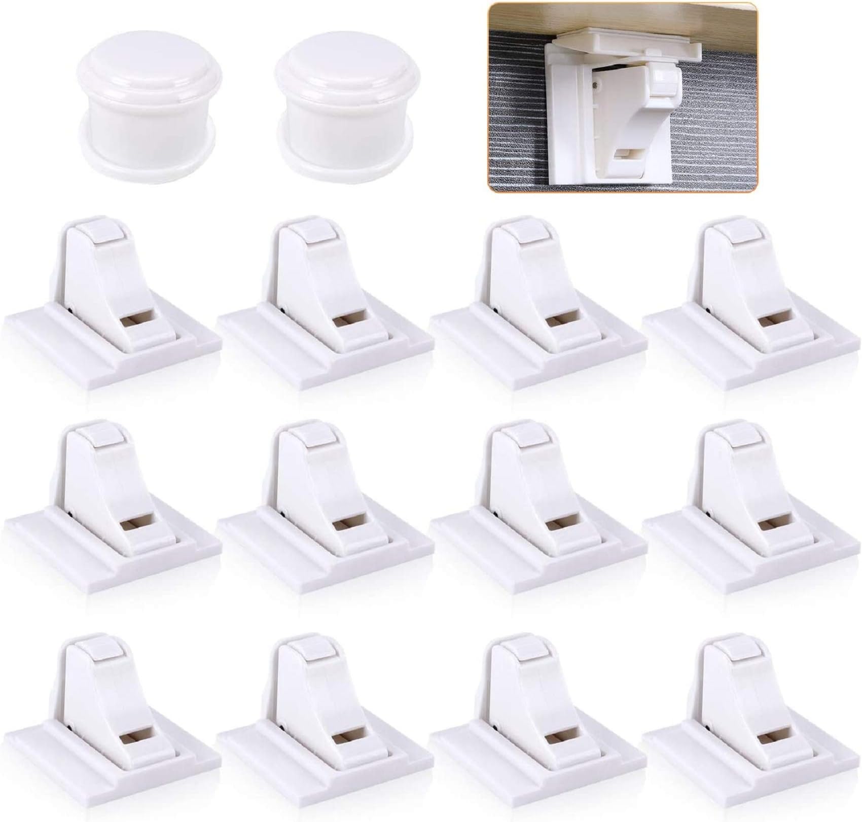 Magnetic Cabinet Locks, 12 Pack Baby Proofing, Keyless, Modern Style, White, 12 Locks & Latches, 2 Keys, No Drilling or Tools Needed