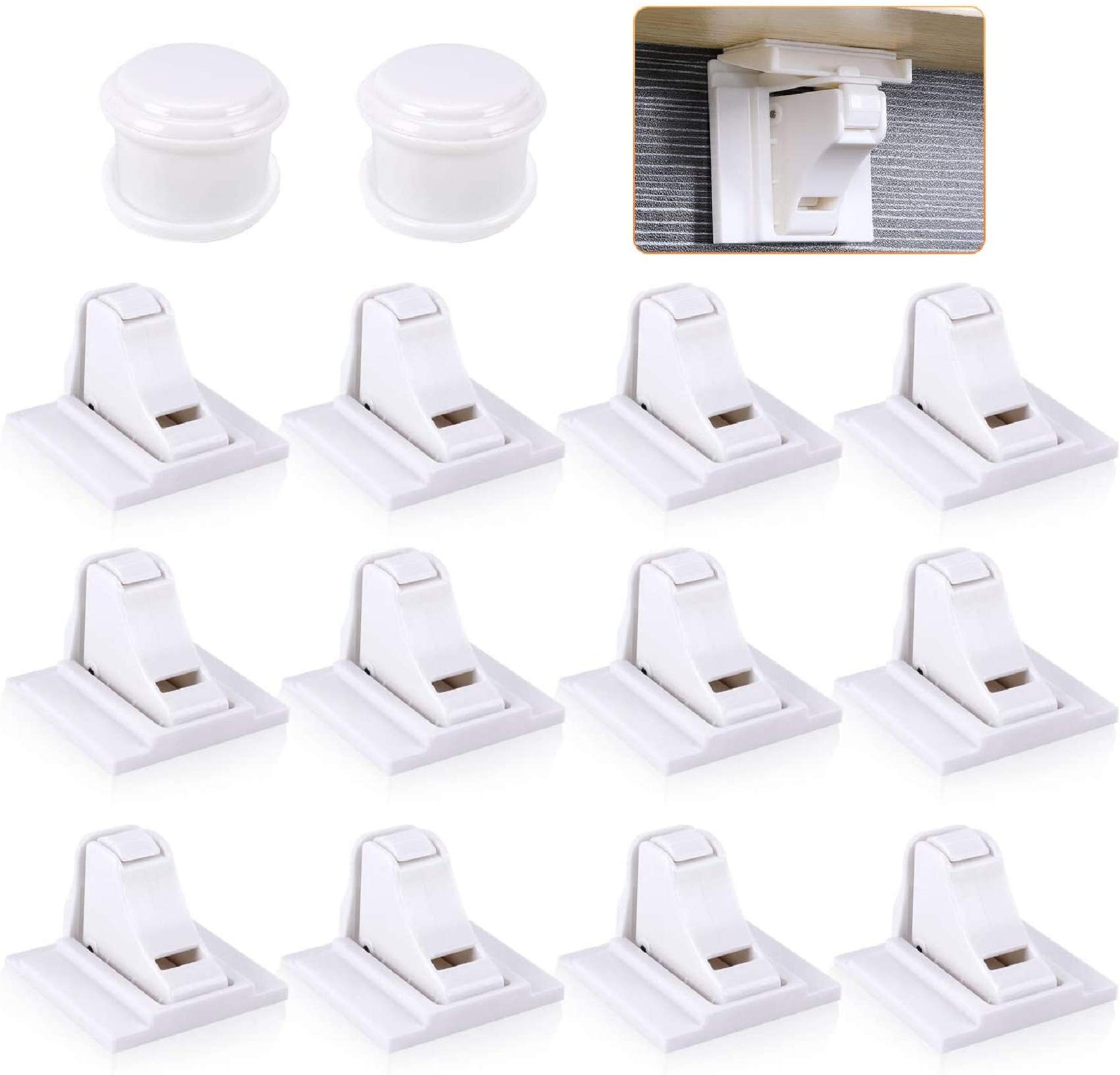 Magnetic Cabinet Locks, 12 Pack Baby Proofing, Keyless, Modern Style, White, 12 Locks & Latches, 2 Keys, No Drilling or Tools Needed