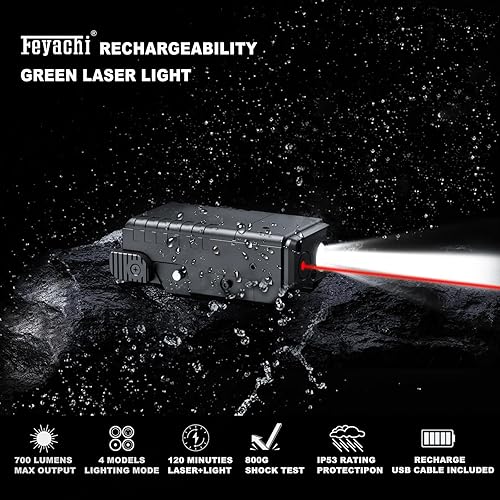 Miniatura 2 de Feyachi Combo de luz láser roja de 700 lúmenes, linterna compacta para pistola y linterna táctica para escopeta, pistola y rifle con riel Picatinny