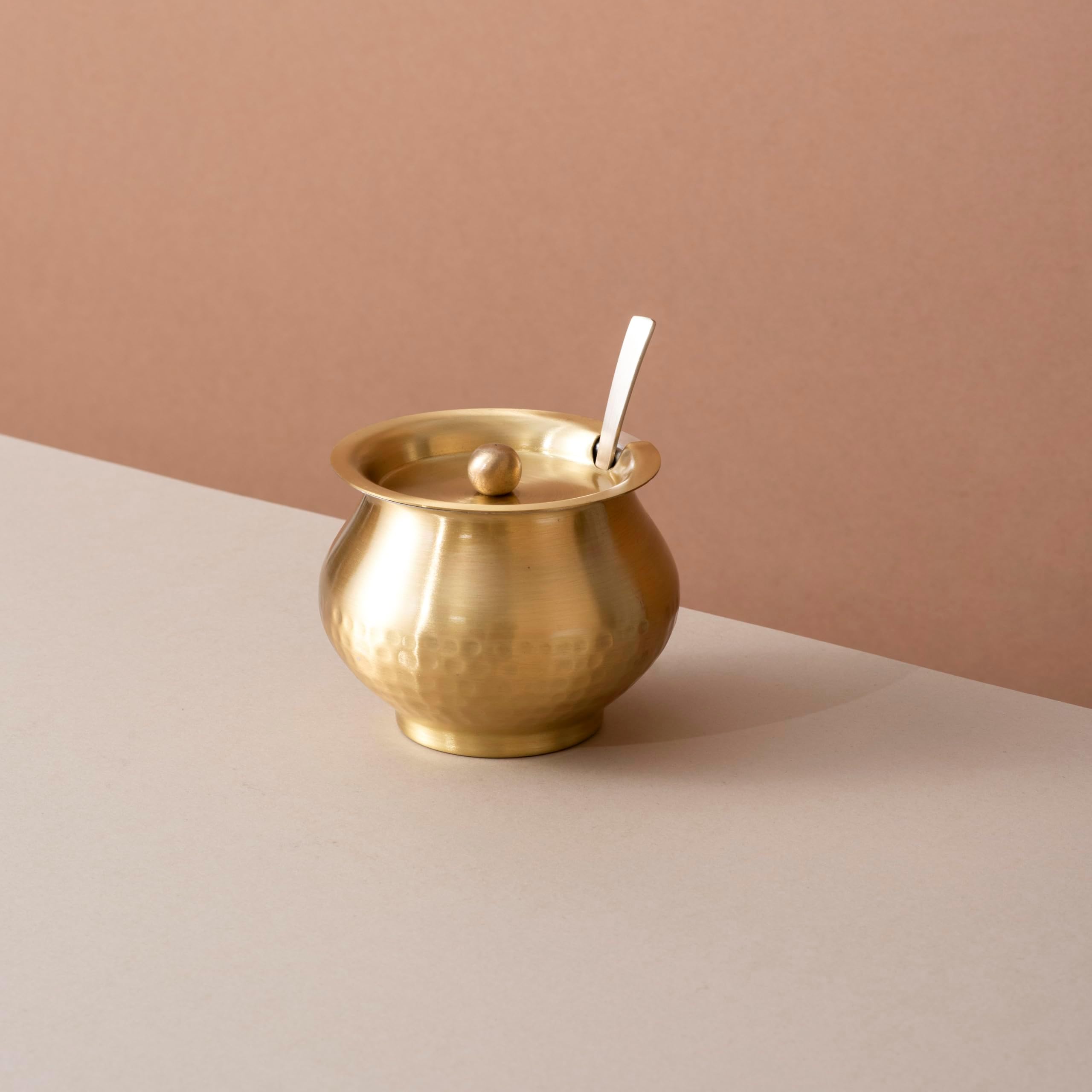 veda essentials. Premium Brass Ghee Pot with Tin Coating | Traditional Handcrafted Storage Jar for Ghee and Oil | Durable and Corrosion Resistant Kitchenware