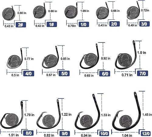 Miniatura 4 de FishTrip Ganchos circulares de agua salada para bagre, 25 piezas compensadas, 3 anzuelos de pesca fuertes, ancho para cebos vivos, tamaño 2 1 10 20