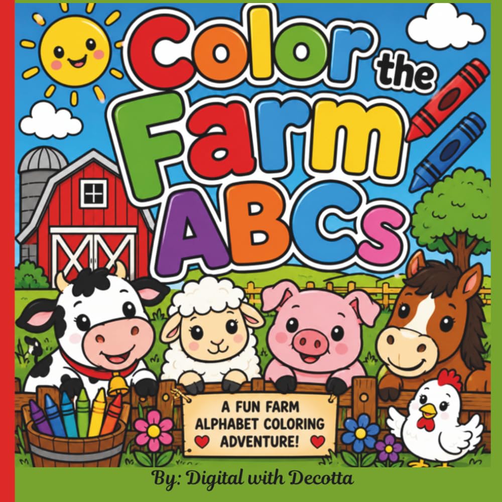 Color the Farm ABCs: Learn the ABCs with Cute Farm Animals, Tractors, Barns, and Easy Bold Coloring Pages for Preschoolers, Kindergarten, and Early Learners.