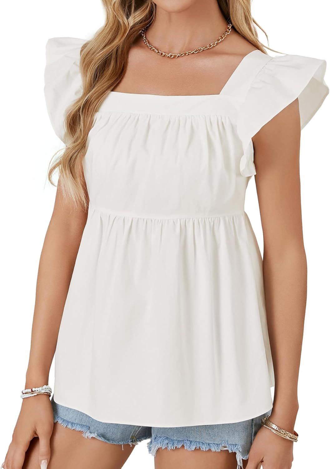 Vrtige Women's Casual Square Neck Ruffle Cap Sleeve Peplum Babydoll Blouse Tank Top - Image 3
