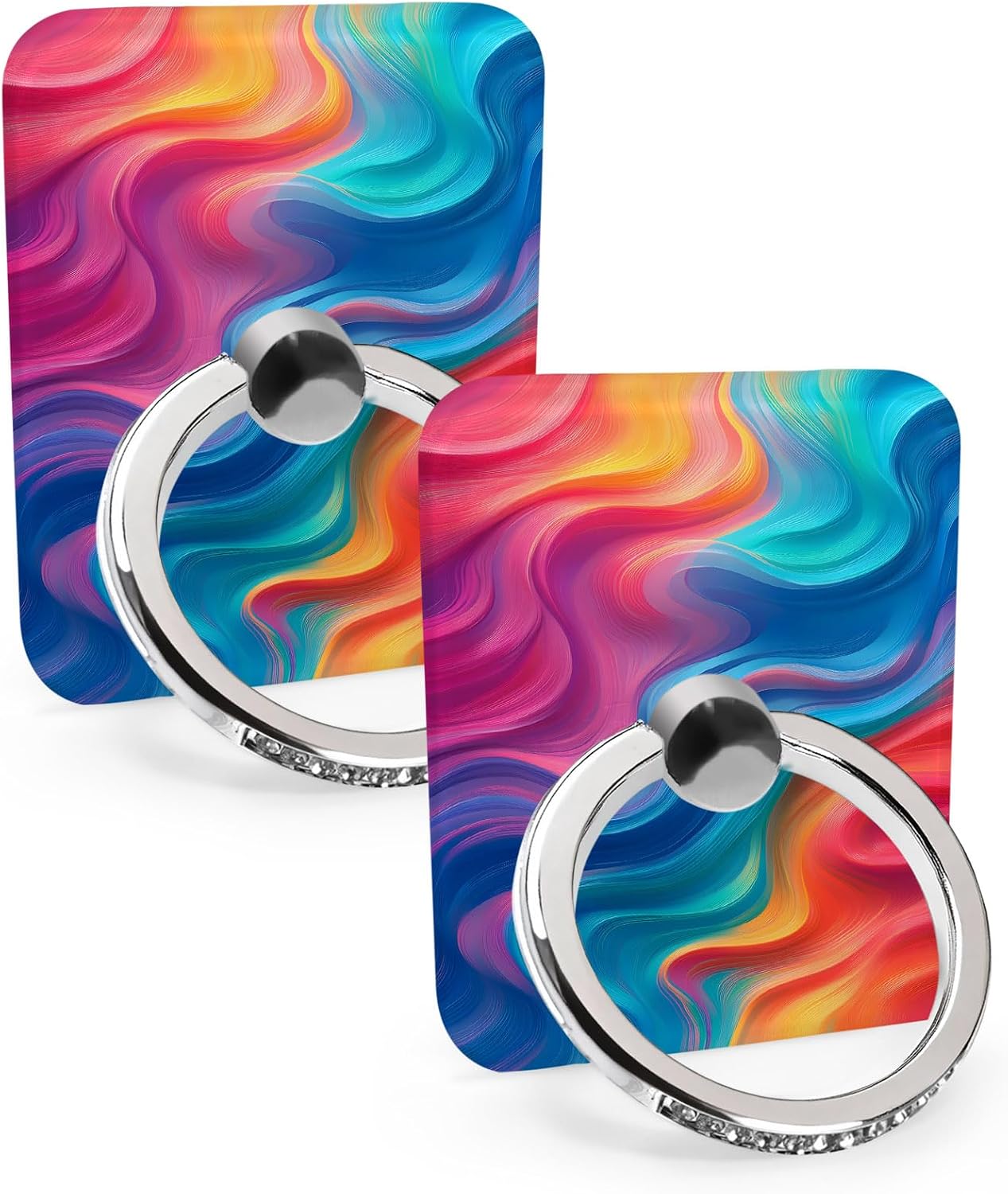 Phone Grip Abstract Water Ripple Watercolor Colorful Stripes Phone Ring Holder Finger Grip Kickstand 360° Rotation Compatible with Most Cell Phones, Tablets and Cases, 2Pcs Rectangular