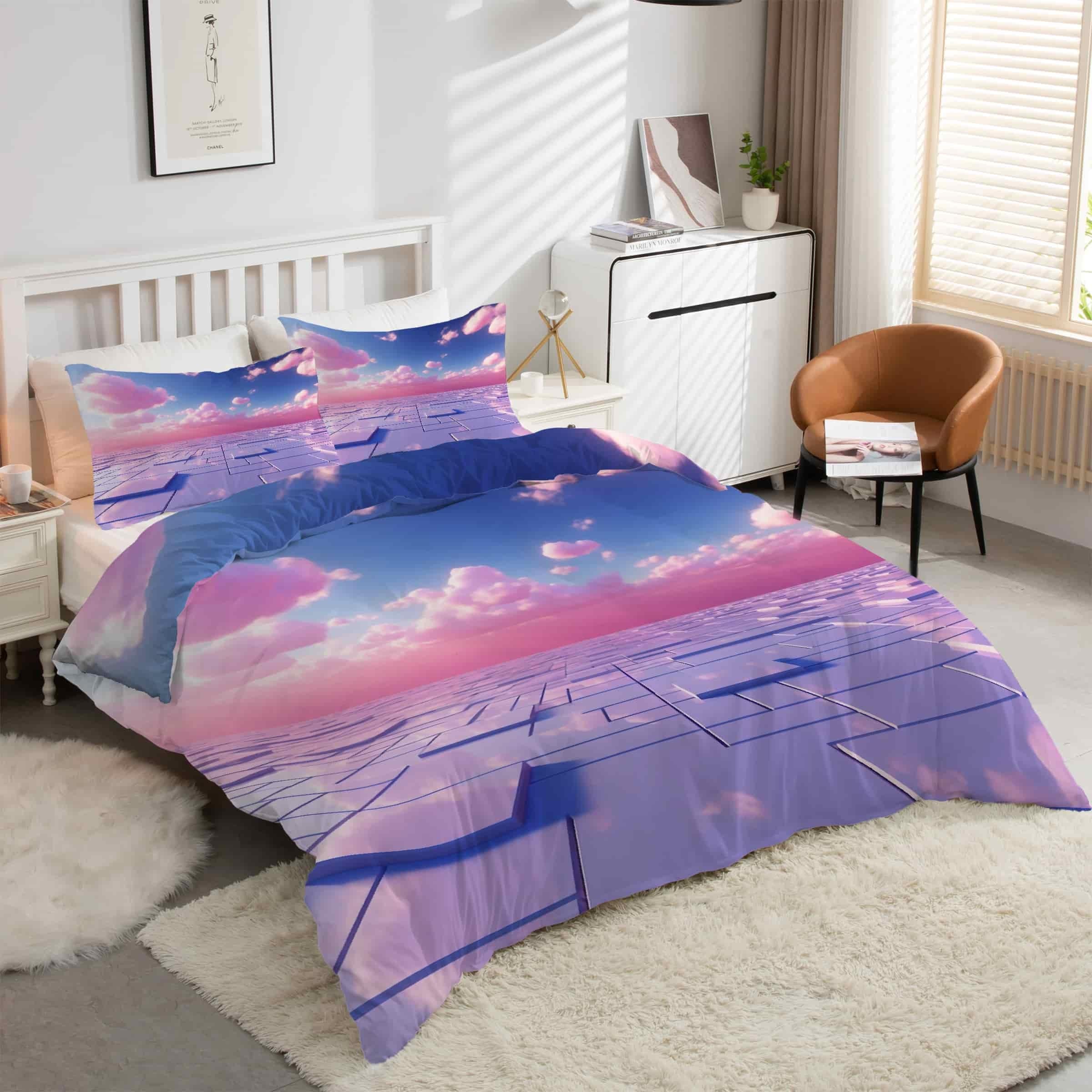 Parure de lit 90x190 ciel rose zippée pour en finir avec la corvée de la couette