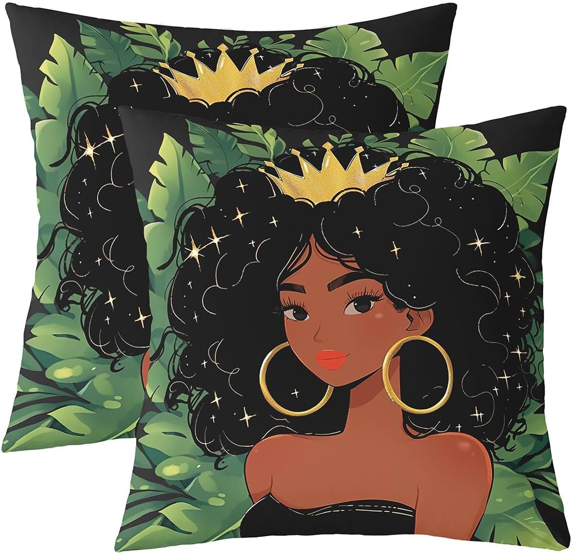Ethnic Girl African Throw Pillow Covers Set of 2 Inspirational Positive Quotes Cushion Covers for Couch Sofa Motivational Black Decorative Pillowcases Gold Butterfly Pillows Covers,24"x24"