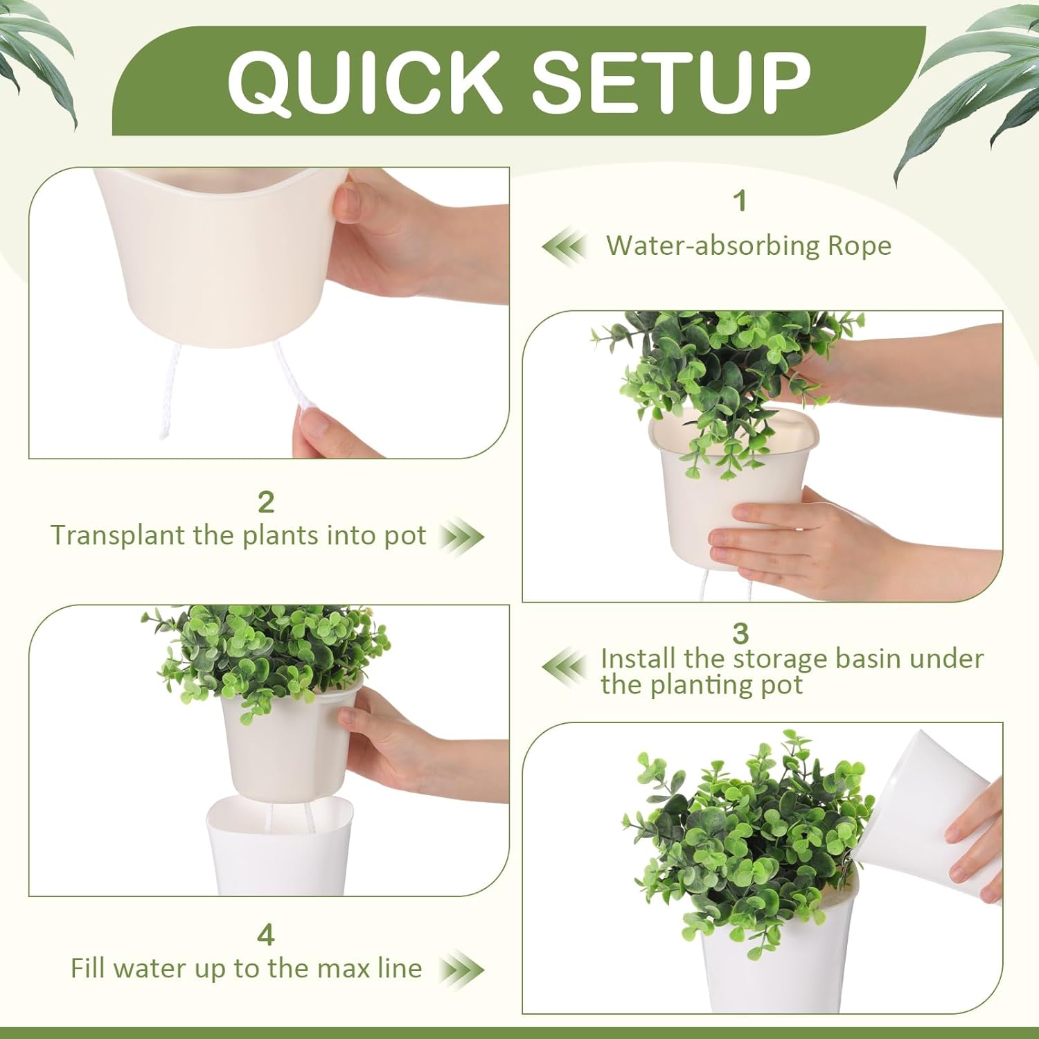 Ziliny 9 Pcs Self Watering Pots Plastic Plant 3 Sizes Flower Plant Pot with Inner White Flower Pots for Indoor House Plants Plastic Self Watering Pot for Herbs Flowers (Xs,S,M)