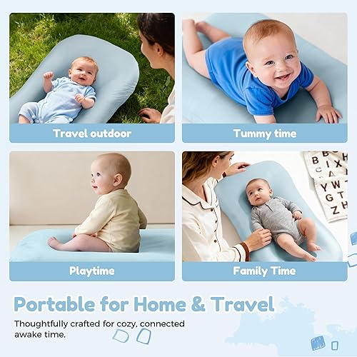 Vista 6 de Tumbona y nido de acurrucarse para recién nacido de 0 a 24 meses, nido de bebé supervisado de algodón transpirable para recién nacidos, tumbona Azul