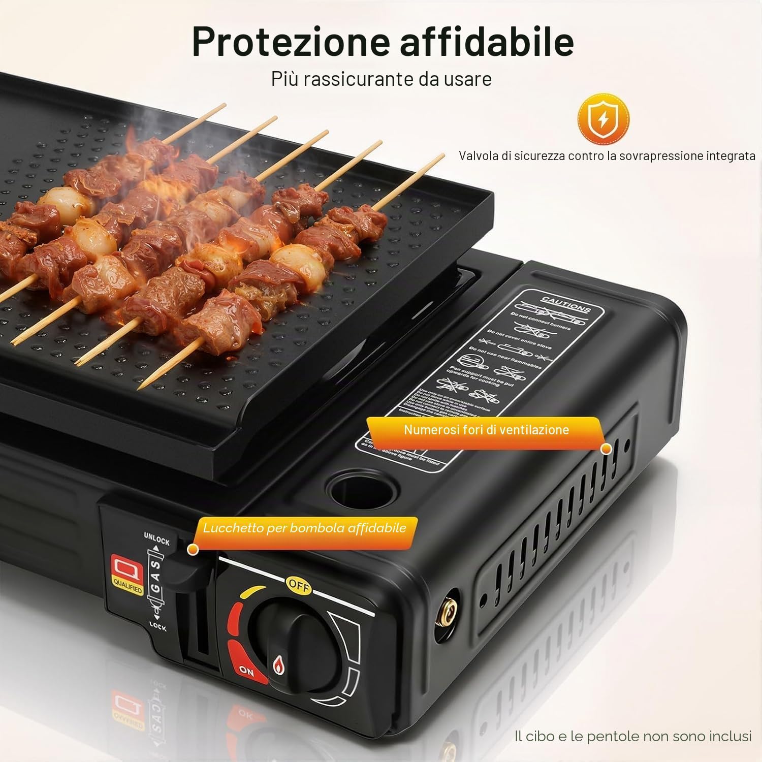 Fornello a gas da campeggio 2 in 1, 2 fuochi 2x2500W con piastra per grigliare, accensione piezoelettrica automatica e valigia per il trasporto – Fornello a gas portatile per butano/GPL, ideale per