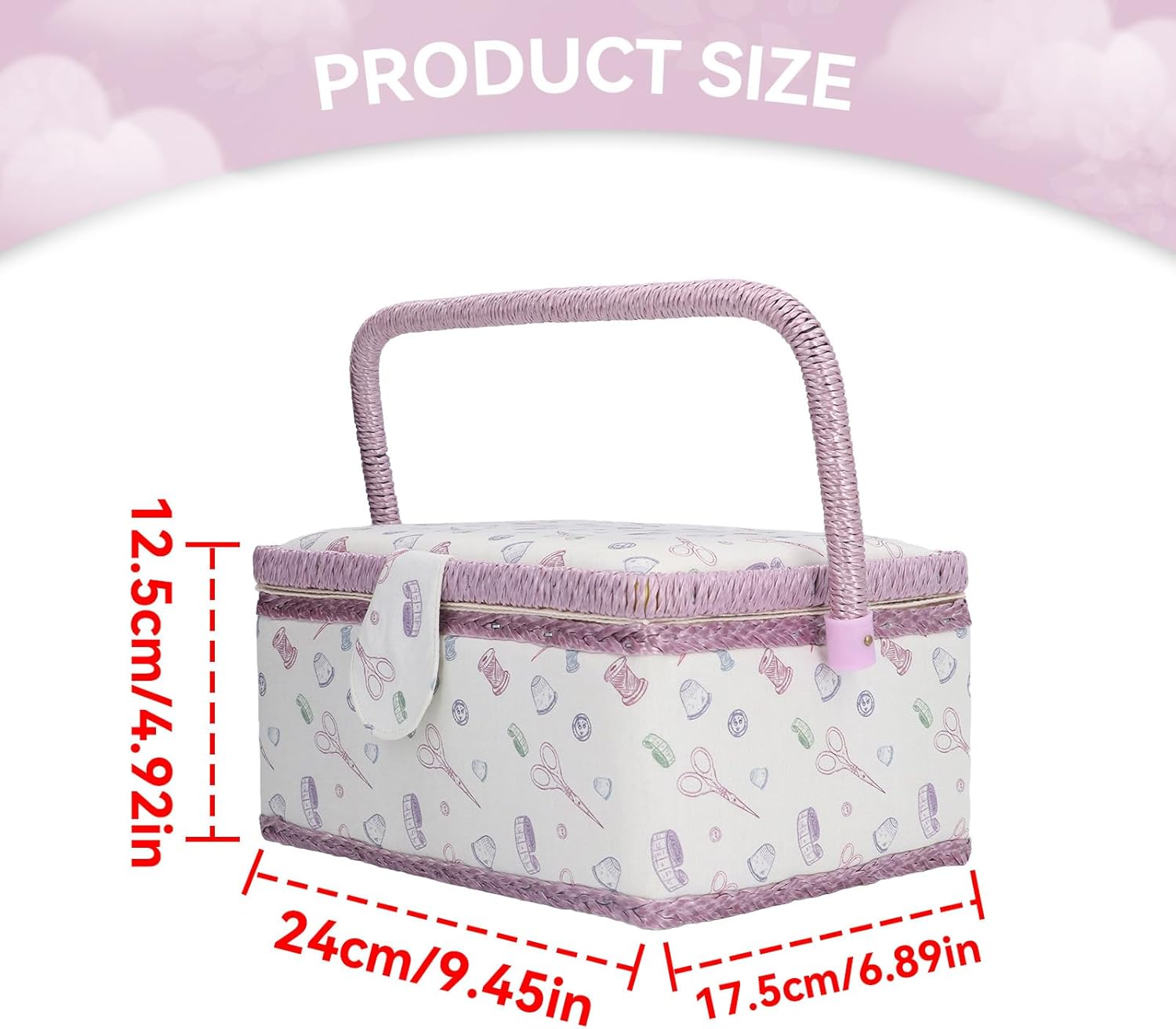 Sewing Basket, Fabric Portable Vintage Sewing Kits Carrying Organizer with Handle 9.45x6.89x4.92in Multifunctional Mending Needles Felting Kits Box for Home