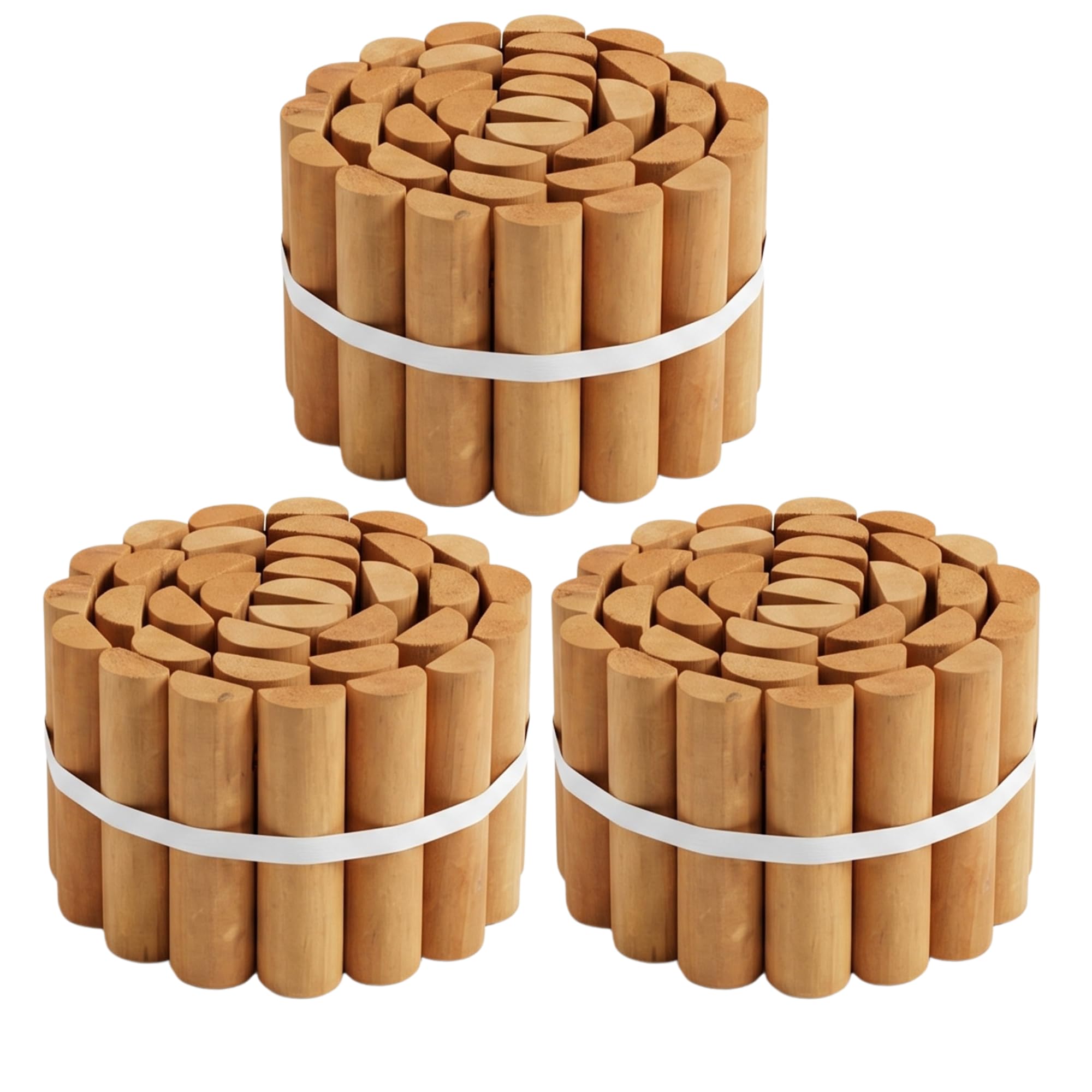 1.8m Wooden Log Roll Garden Edging Border Fence Half Round Picket Lawn Path Flower Bed Outdoor Wire Backed Rot Resistant Natural Timber Landscaping Decoration 15cm High Allotment Patio (Pack of 3)